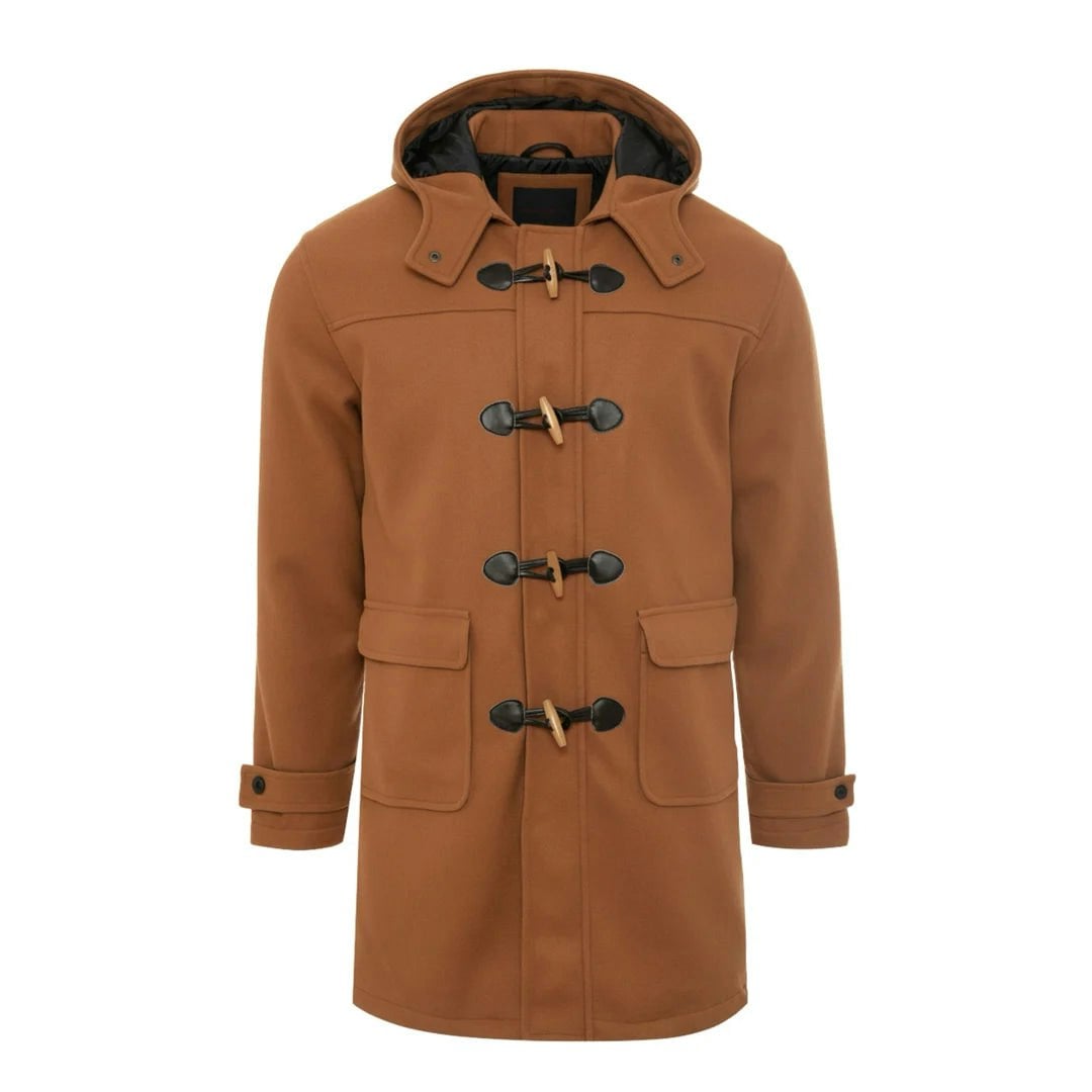 Truclothing Men's Black/Brown Classic Toggle Fastener Hooded Duffle Coat - Camel - 2XL