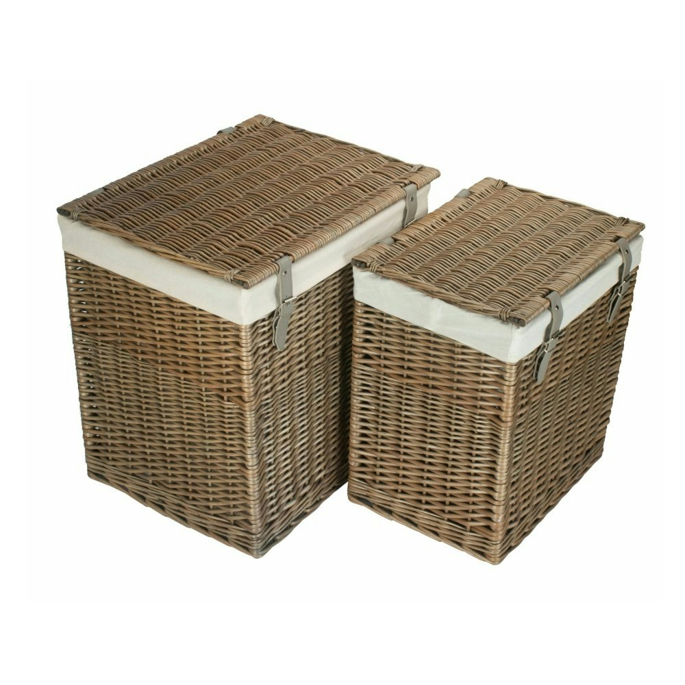 Red Hamper Set Of 2 Boutique Antique Wash Storage Laundry Wicker Basket