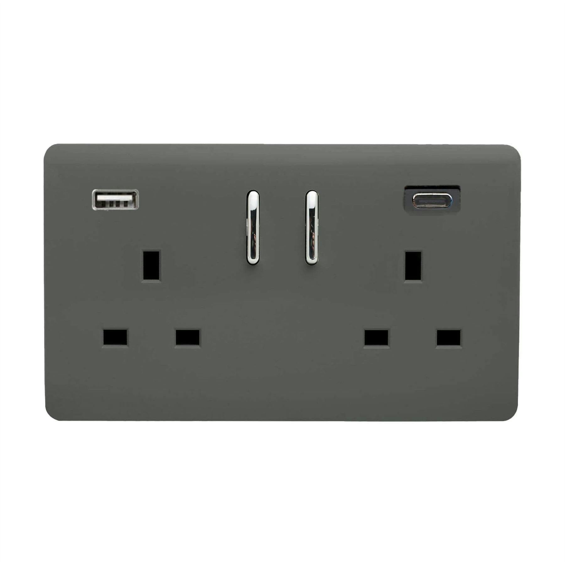 Trendi Switch - Switched Socket - 2 Gang USB - Steel - Grey - Image 2
