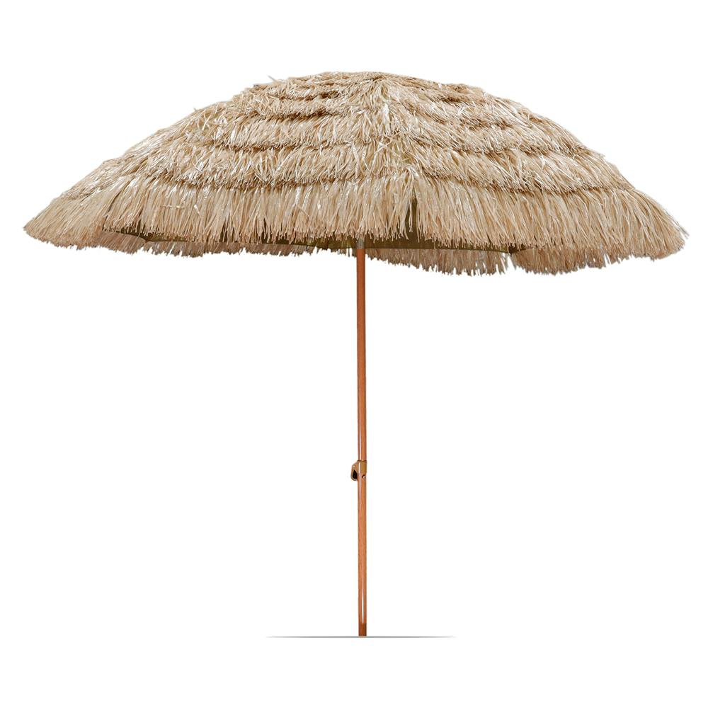 Rackhams Light Garden Parasol – Straw Beach Umbrella With Tilt & Wooden Pole