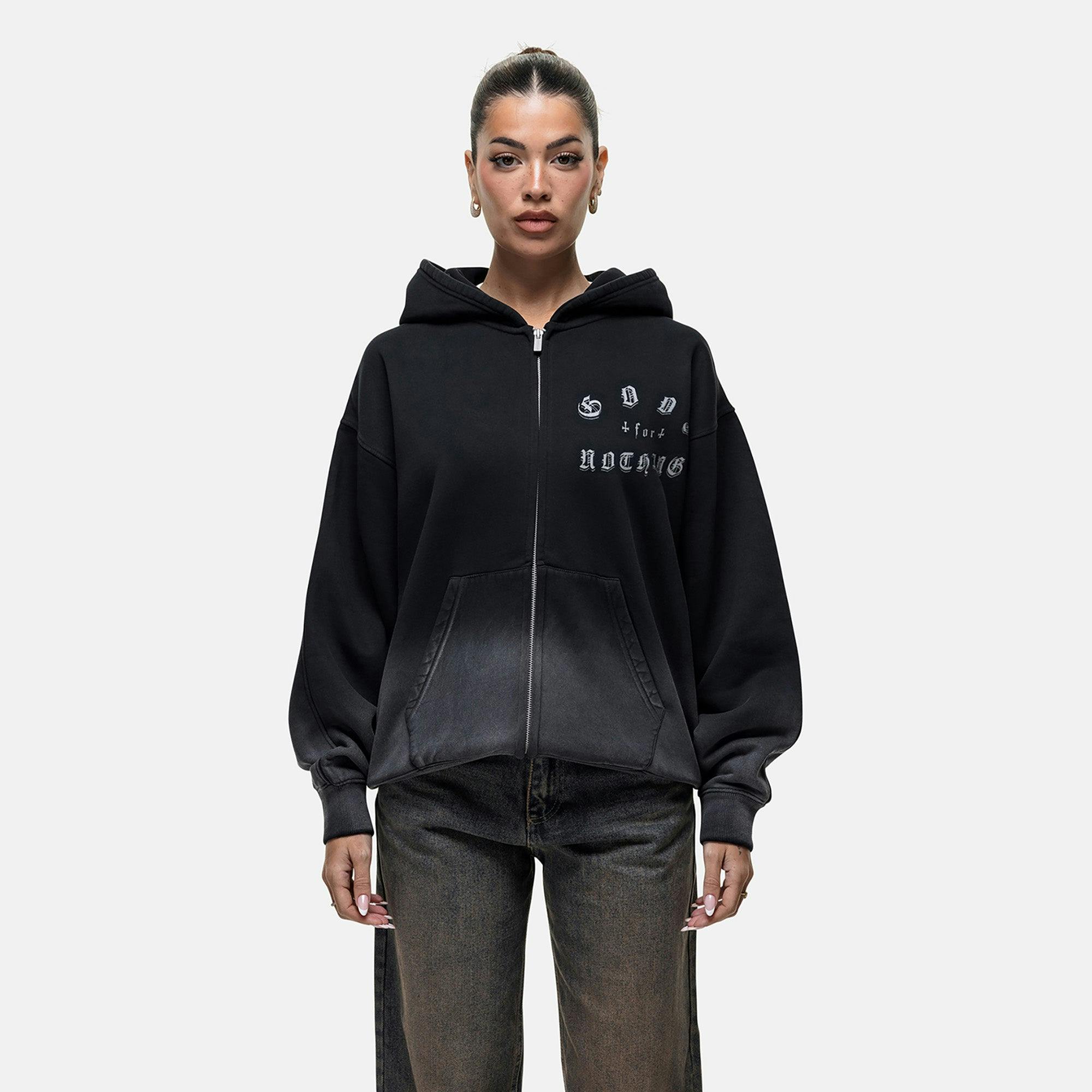 Good For Nothing Black Spray Effect Relaxed Zip Through Hoodie - Xs