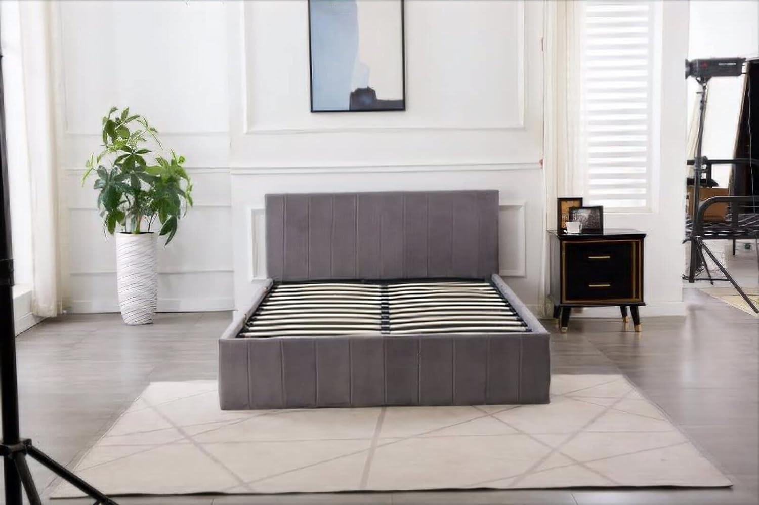 Kosy Koala Grey Velvet Upholstered Small Double Ottoman Bed - Grey - Image 6