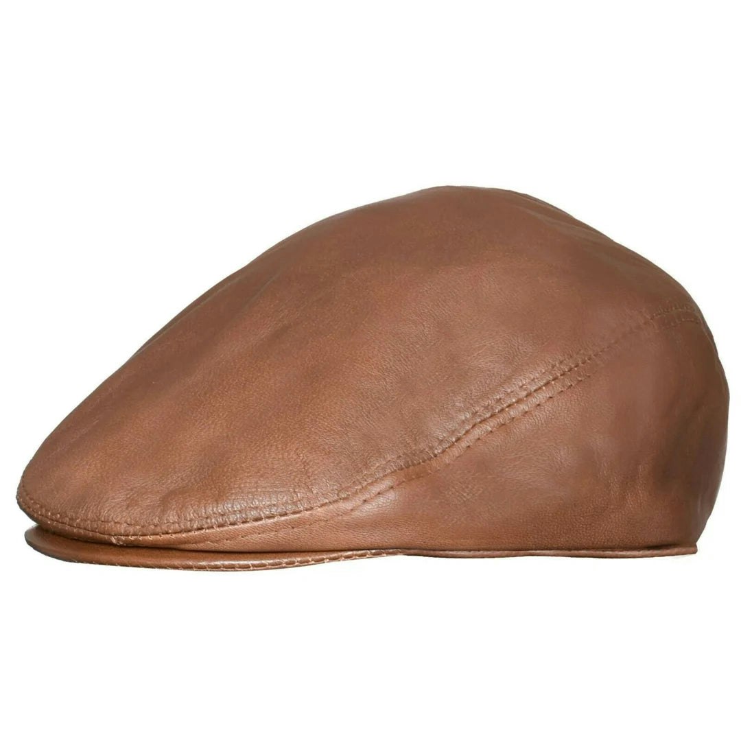 Infinity Leather Men's Real Leather Ivy Newsboy Peaked Flat Cap - Tan - 60