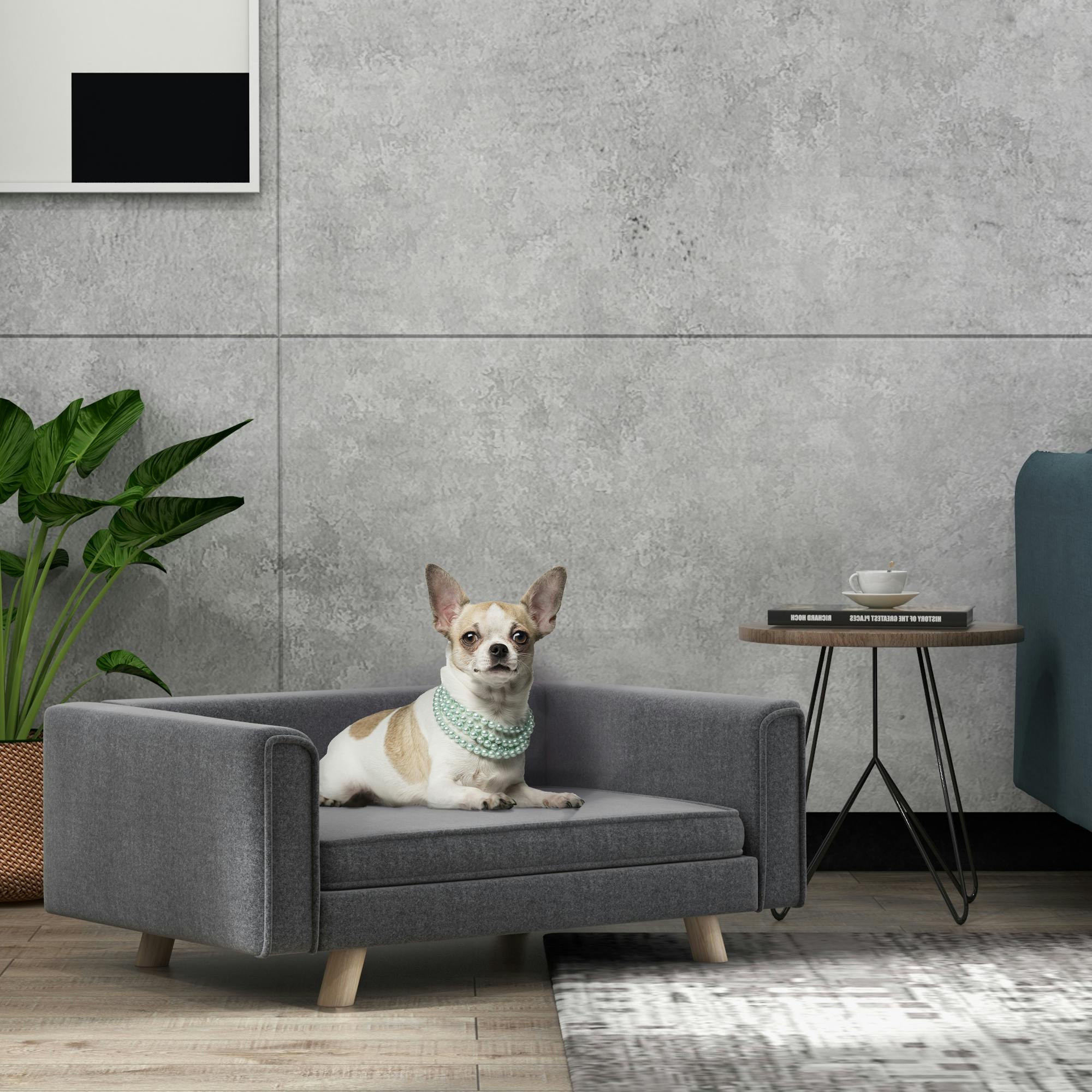 Pawhut Grey Elevated Dog Sofa Bed With Cushion For Medium And Small Dogs, - Image 4