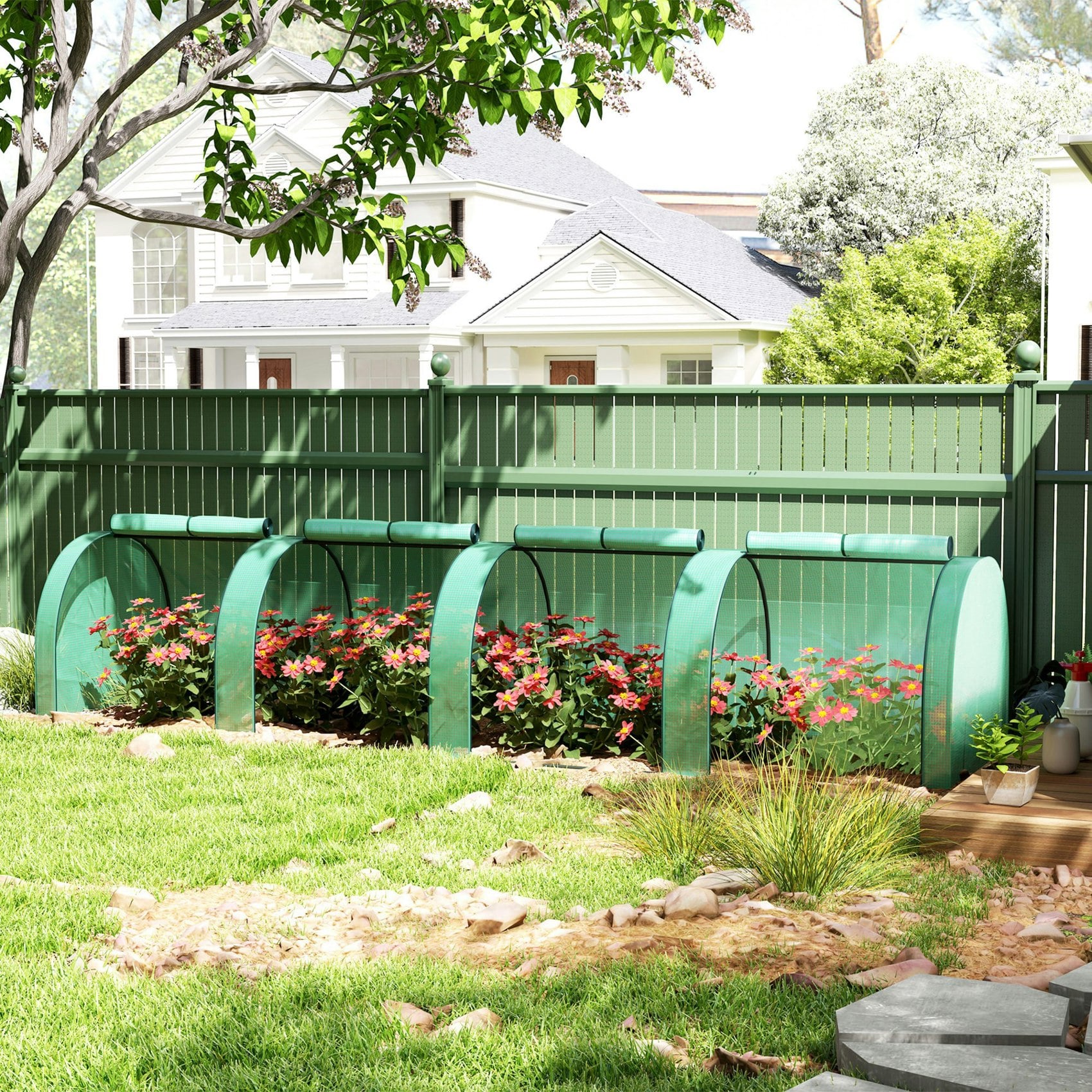 Rackhams Green Tunnel House Steel Frame For Garden Backyard W/ Zipper Doors - 395Cm X 100Cm X 80Cm