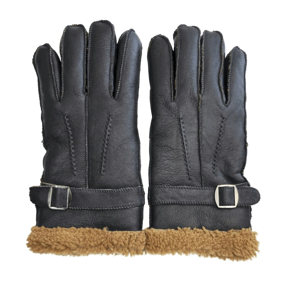 Infinity Leather Men's Brown ’S Sheepskin Suede Leather Wool Lining Gloves - Small