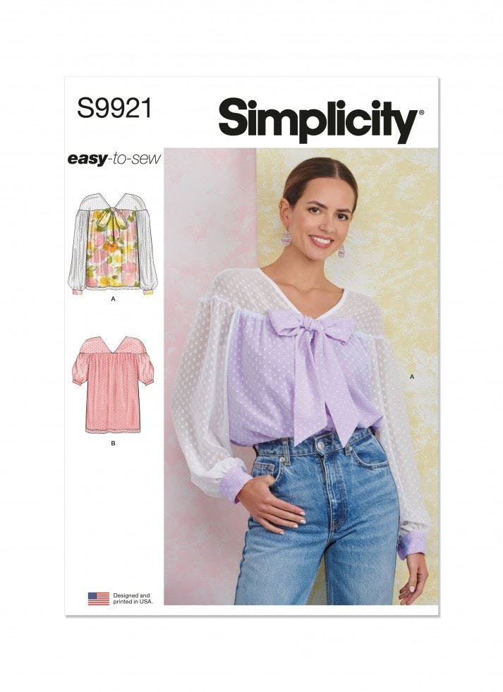 Simplicity Women's Sewing Pattern 9921, Tops For K5 (8-10-12-14-16) - Easy - Y5 (18-20-22-24-26)