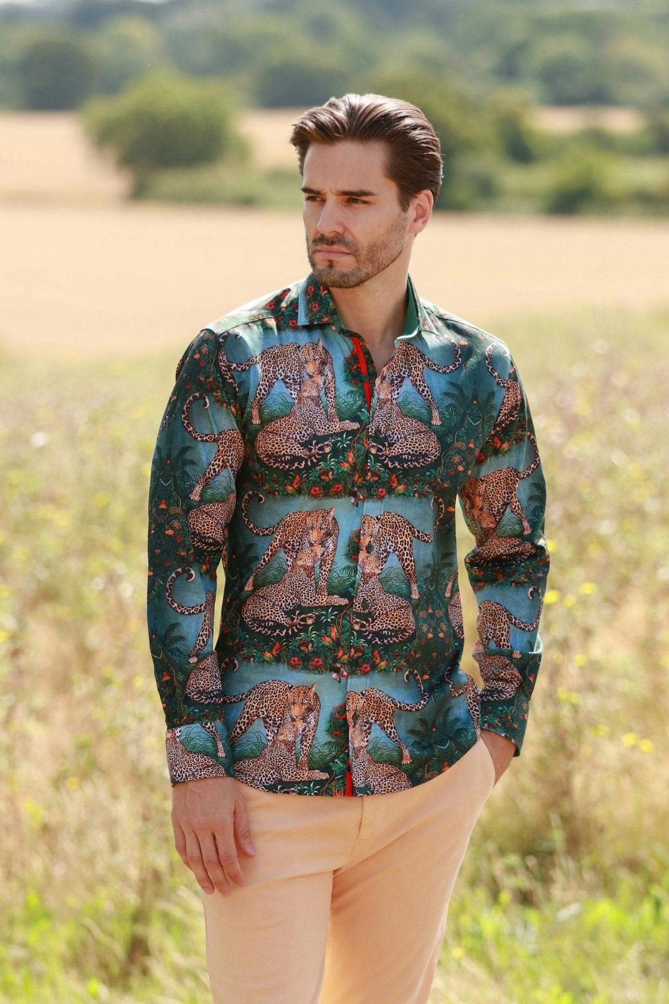Claudio Lugli Green Leopard Safari Print Shirt - Xxl