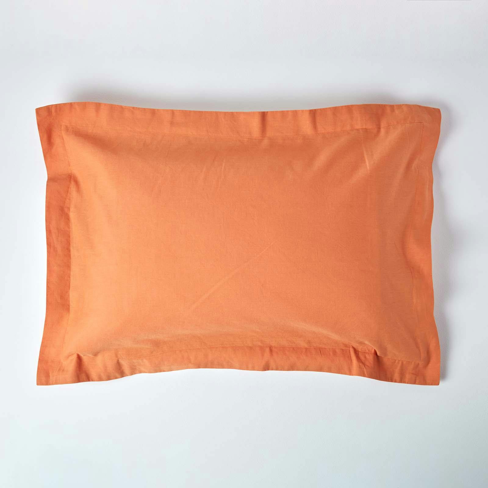 Homescapes Orange French Flax Linen Oxford Pillowcase, King Size - Burnt