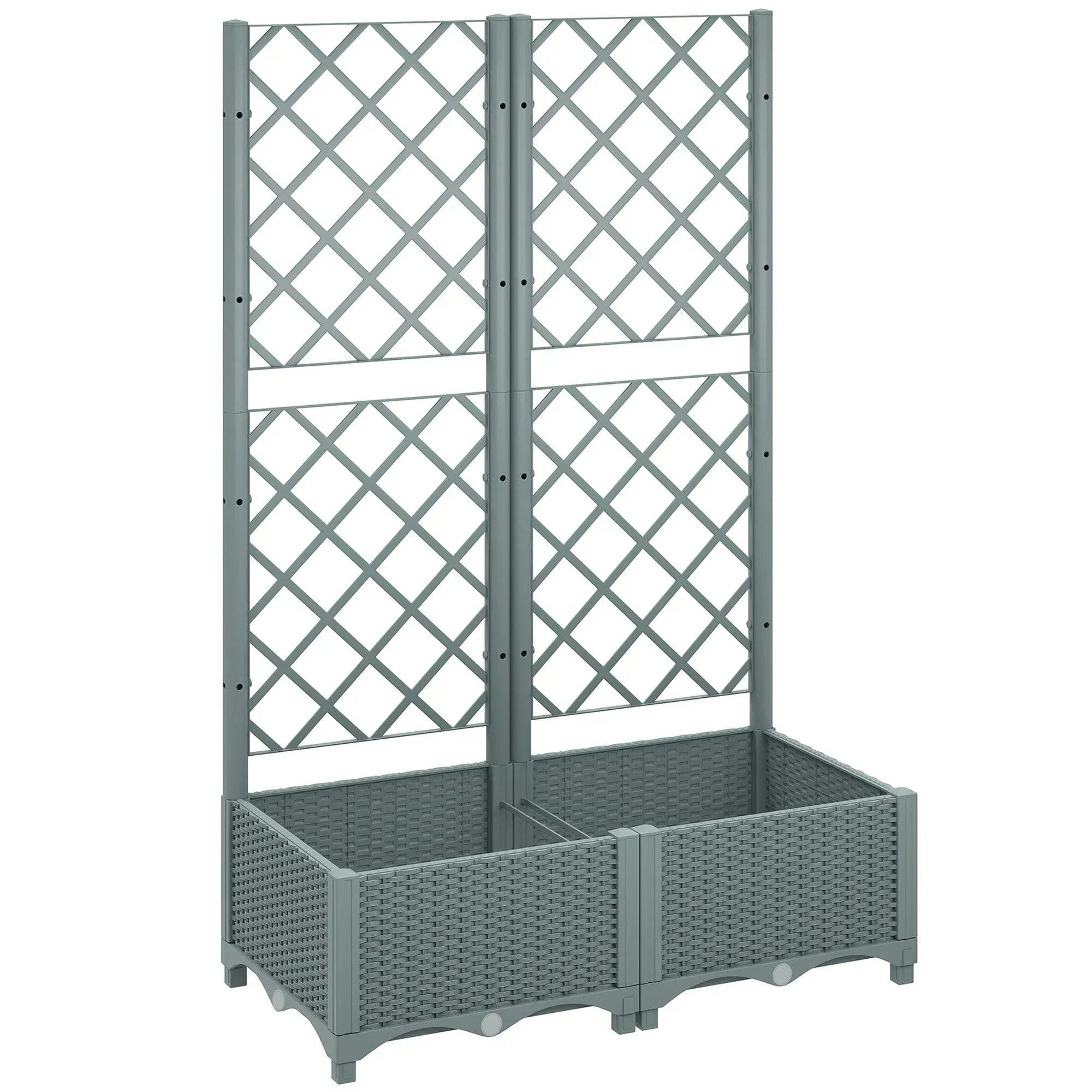 Outsunny Plastic Planter Box With Trellis, Vegetable Planter W/ Drain Plugs - Image 4
