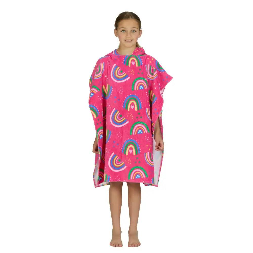 Zoggs Magenta/Pink Rainbow Kids Poncho Hooded Towel Robe - Age 5-10