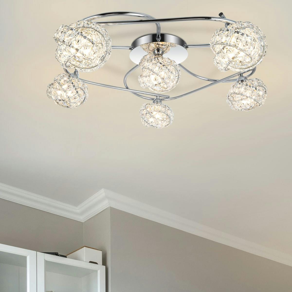 Cosylyte Light Mirri 6 Glass Beaded Shade Ceiling - Chrome