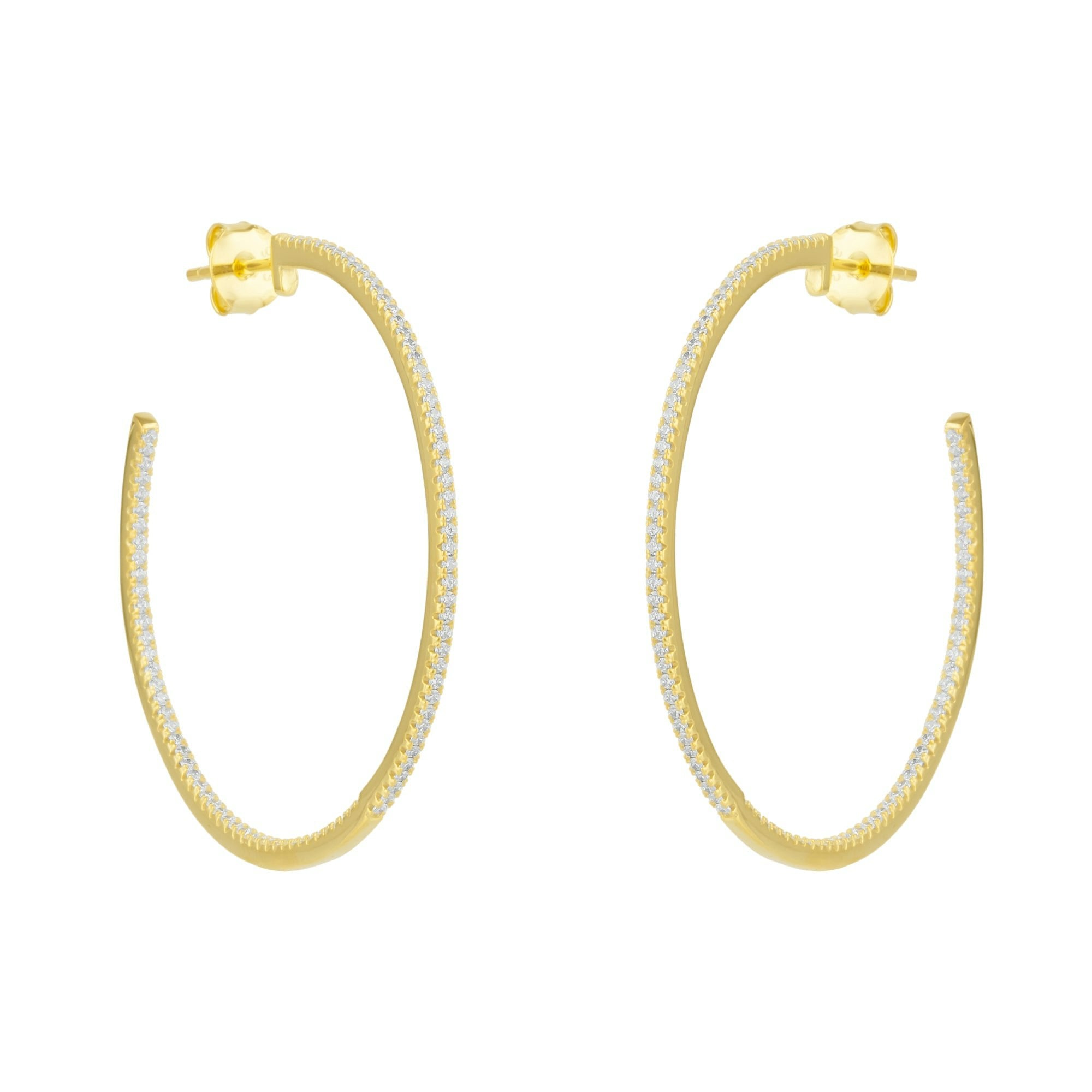 Spero London Silver/Gold Sterling Large Stud Hoop Earring With Interior Gemstones
