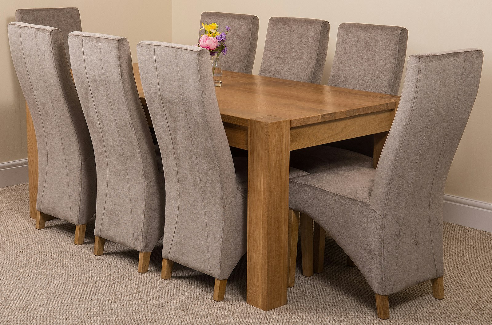 That's Furniture Grey Kuba Large Oak Dining Table With Lola Fabric Chairs - 8 Chairs