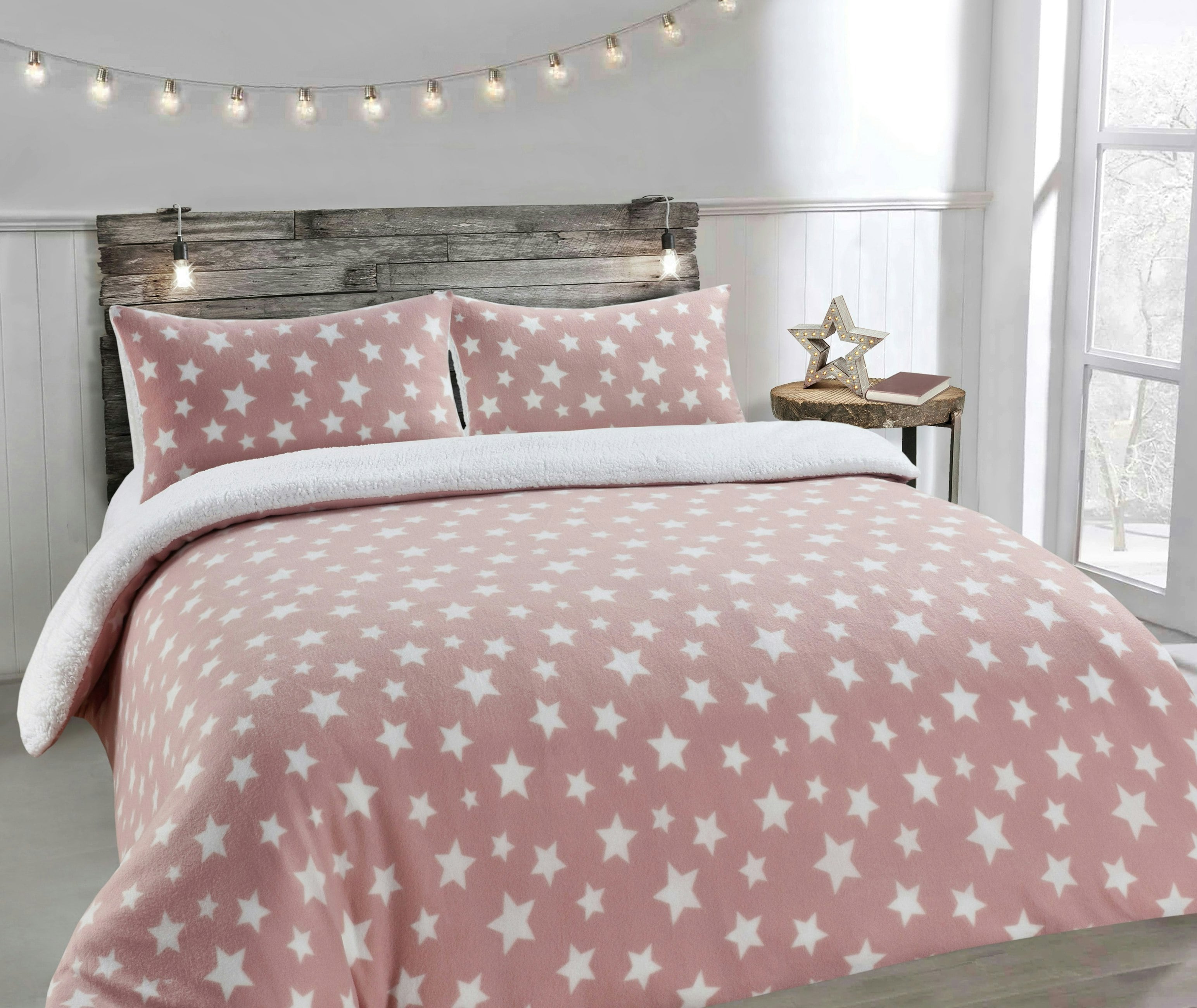 Velosso Teddy Stars Fluffy And Warm Fleece Duvet Cover Set - Blush - Single