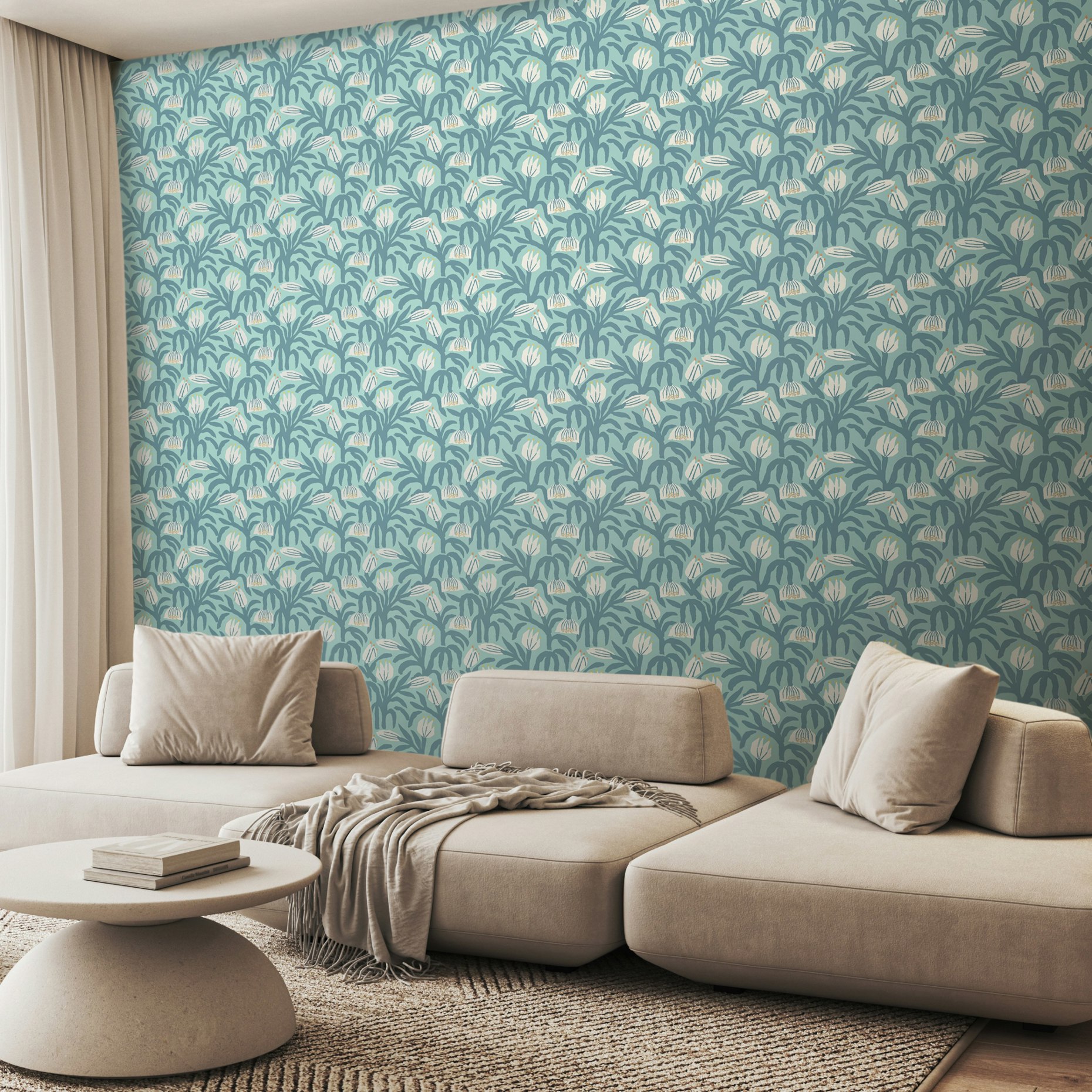 Rackhams Chunky Flower - Denim 10M Wallpaper