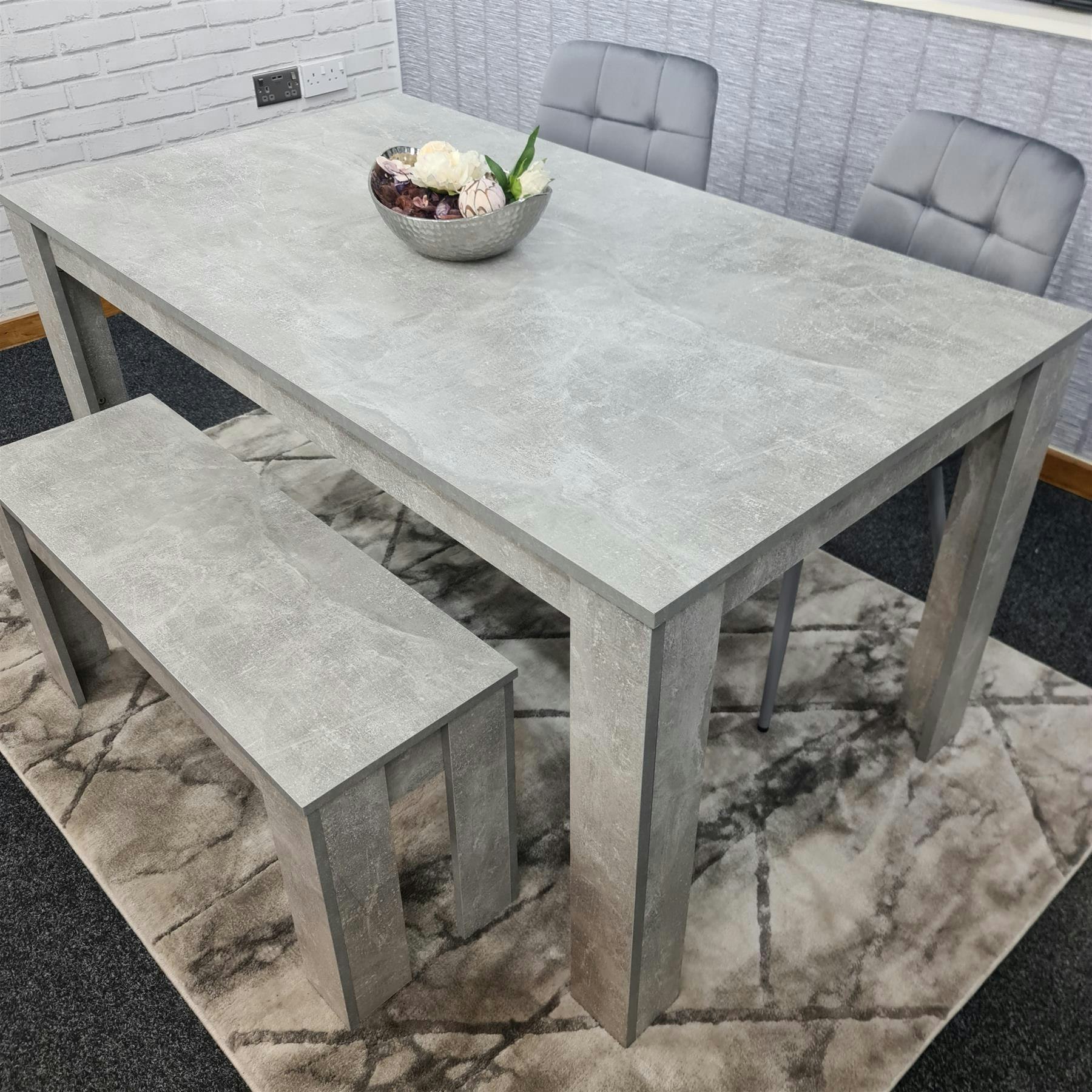 Kosy Koala Brown Grey Wooden Dining Table Set With 2 Grey Velvet Chairs & 1 Bench Dining Room Furniture In - Image 6