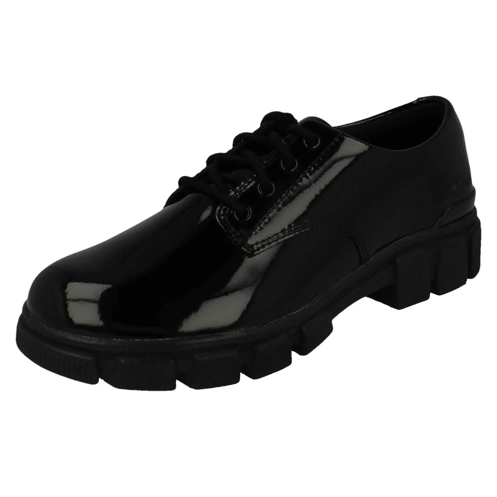 Clarks Girls Black Chunky Sole School Shoes Evyn Lace K - Patent - Uk 1 Child - G