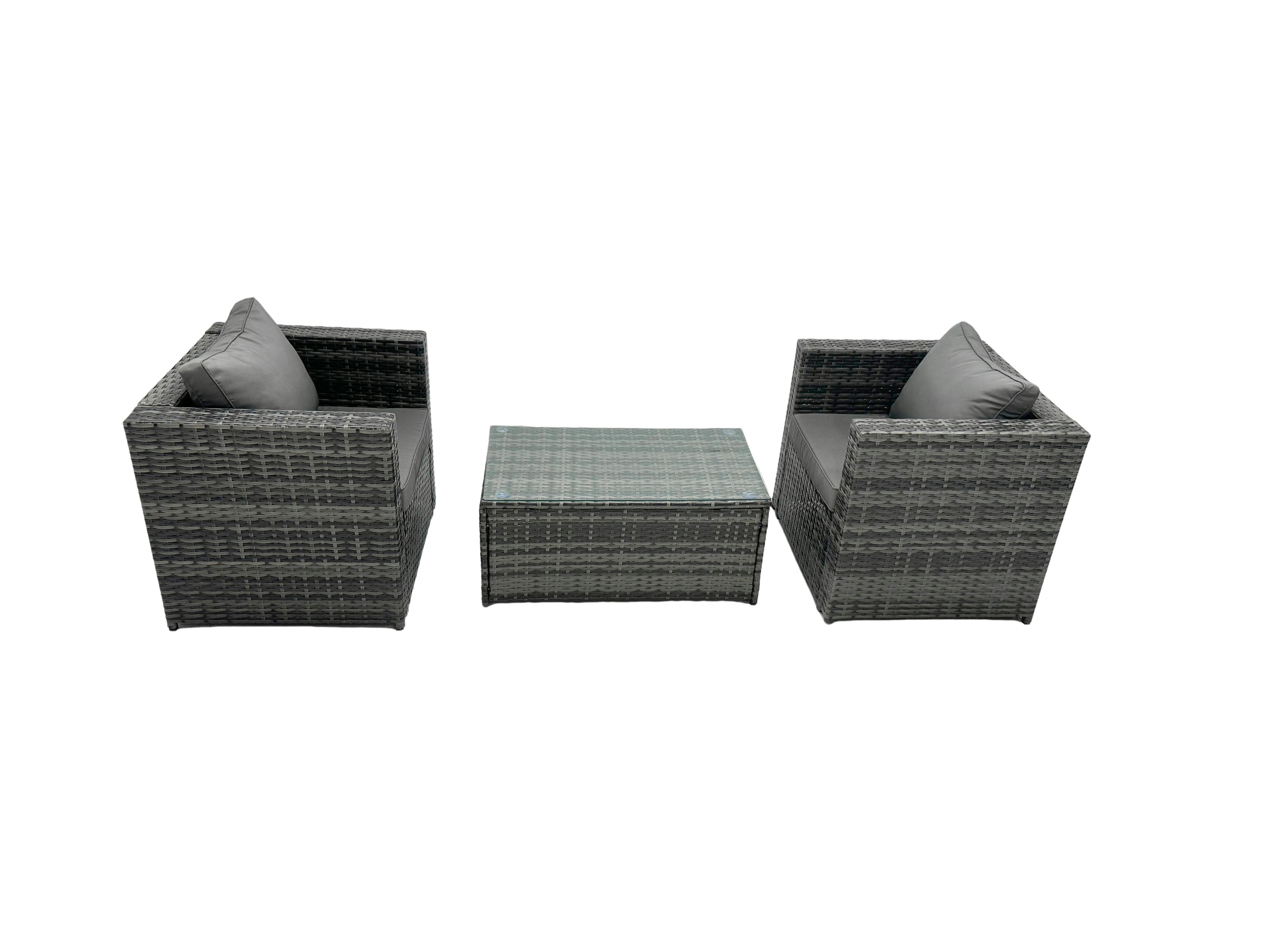 Fimous Dark/Grey Rattan Garden Furniture Chairs Oblong Coffee Table Set
