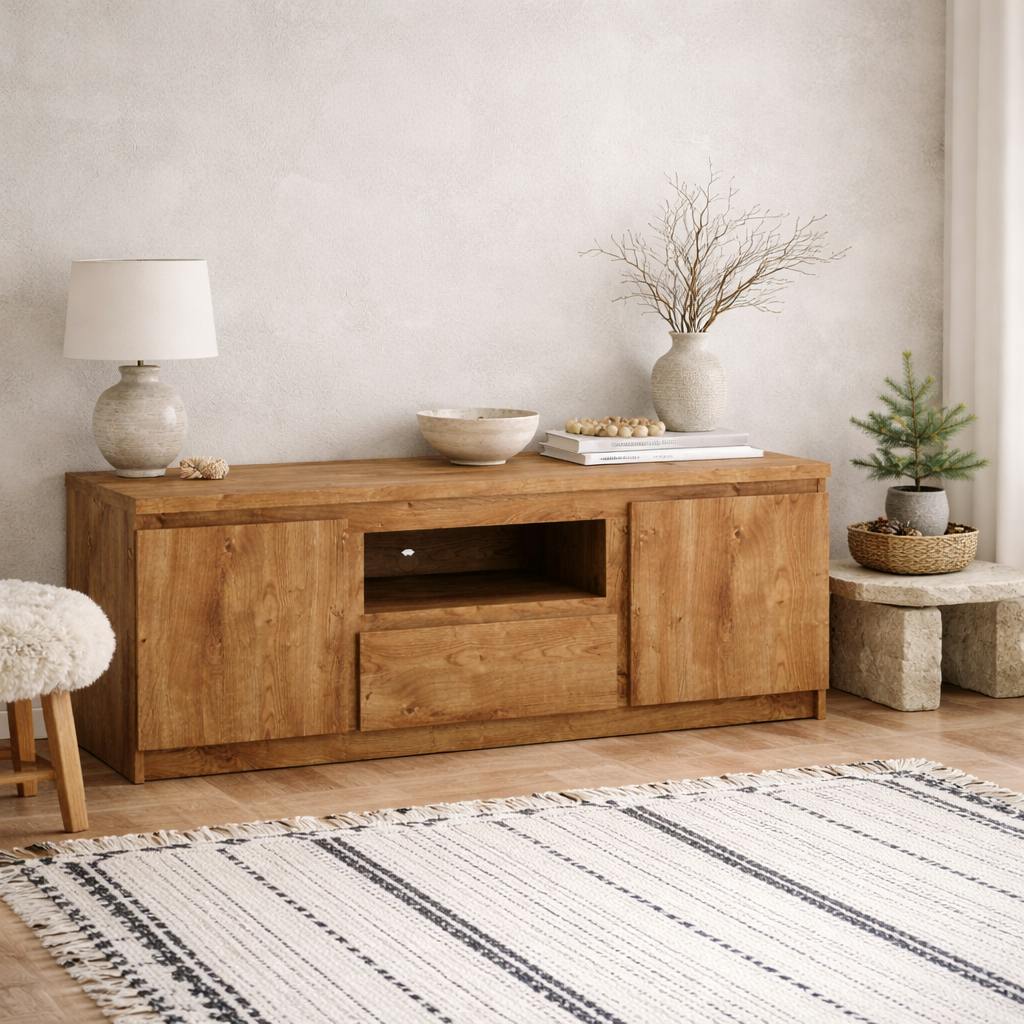 Wyld Haus Hemingway 136Cm Natural Oak Wood Tv Cabinet 2 Door 1 Drawer