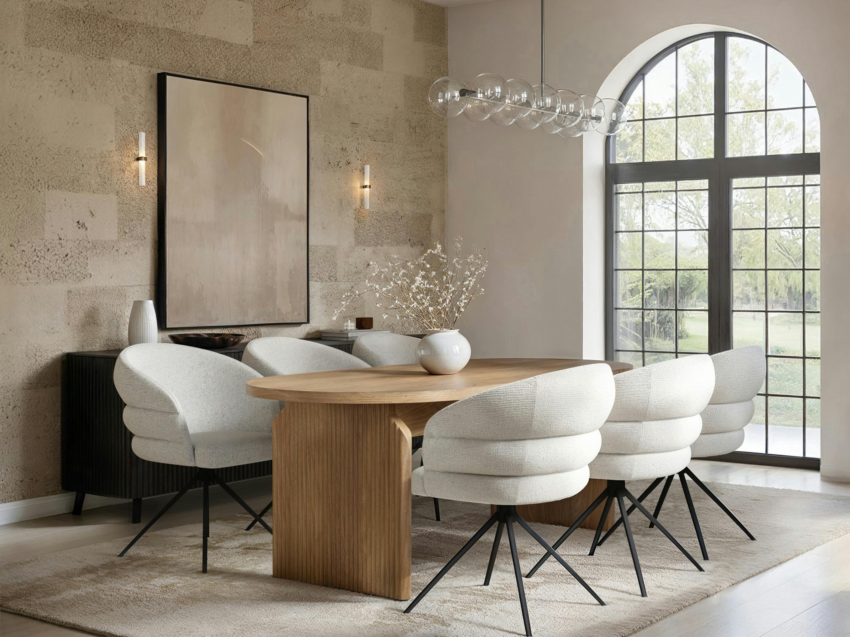 Solace+Co Unisex Light Oak Varm Wooden Ribbed Dining Table With Eira Chairs Set In Size 6 - Image 2