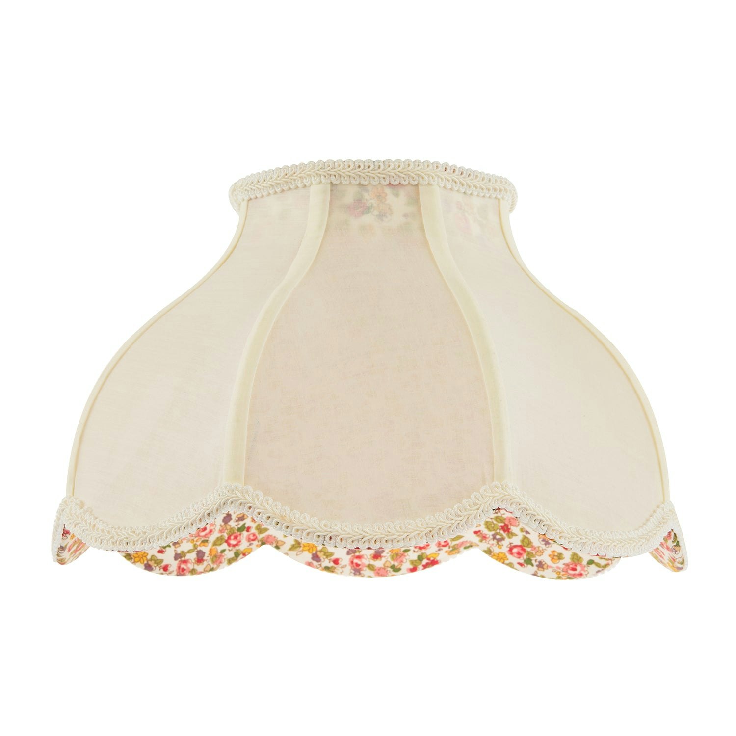 Rackhams Cream Victorian Lamp Shade With Scallop Edges And Floral Inner Lining