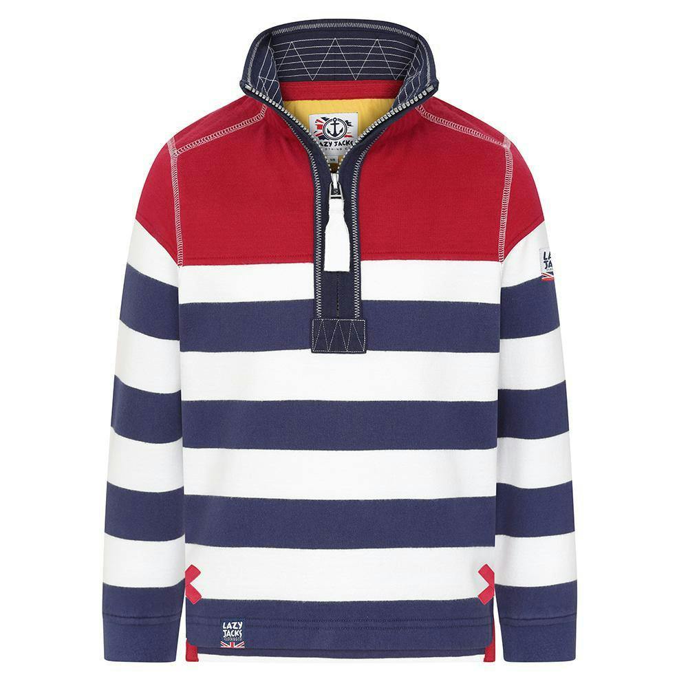 Lazy Jacks Boys Striped Quarter Zip Sweatshirt - Rouge - 11-13 Years - Rouge - 100% Cotton