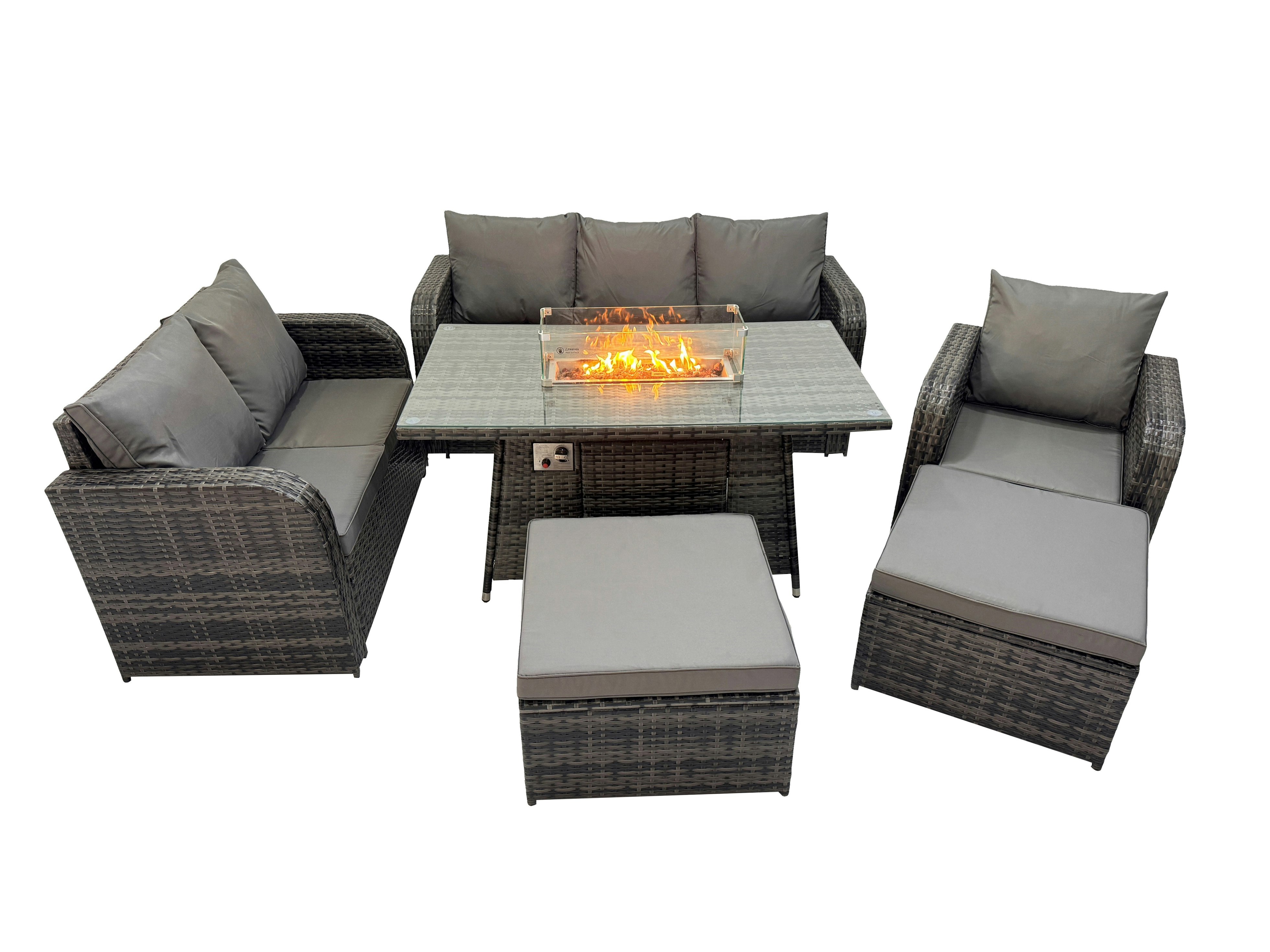 Fimous Dark/Grey Garden Outdoor Rattan Furniture Set Rattan Love Sofa 3 Seater Sofa With 2 Big Footstools Mixed