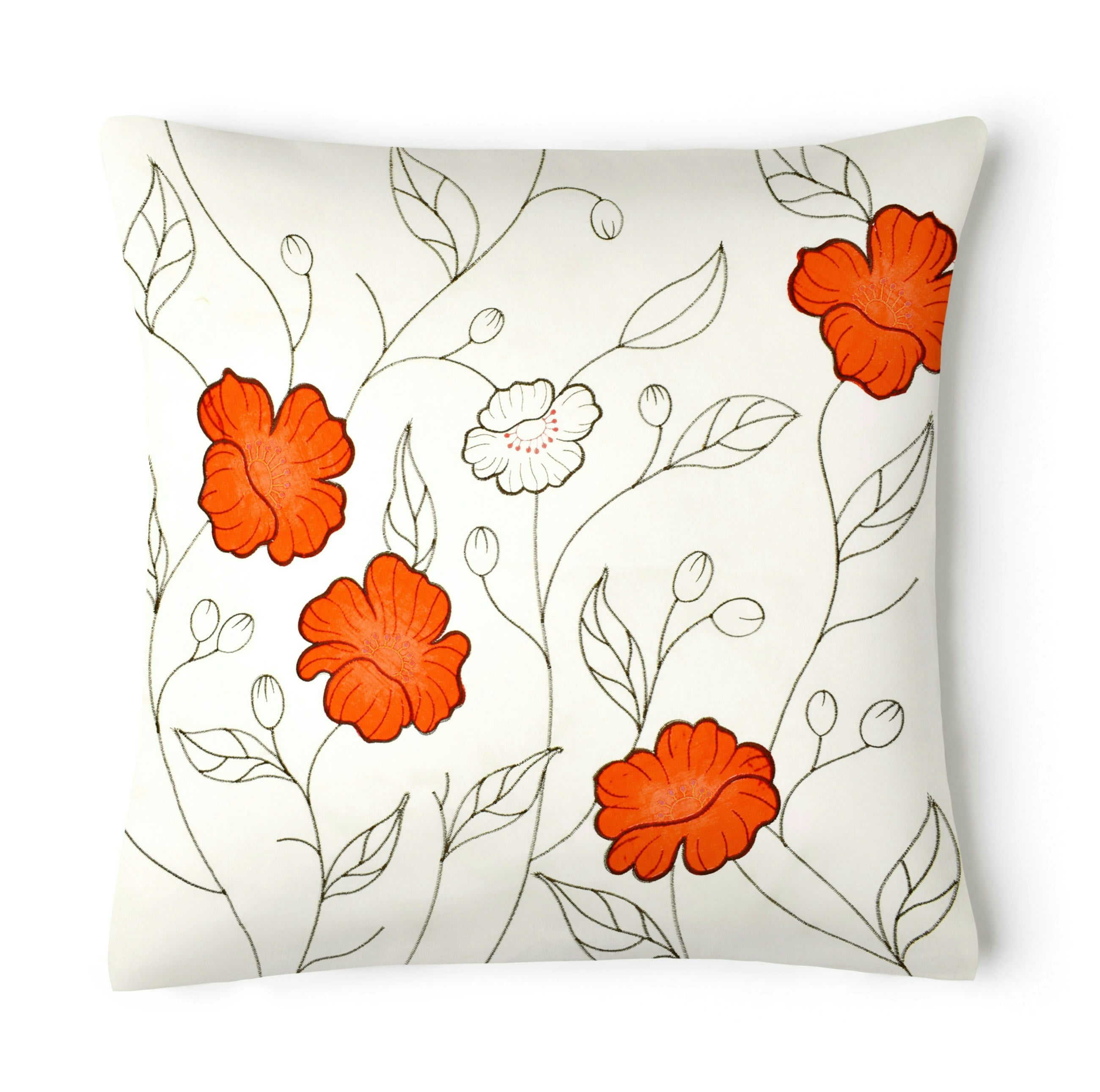 Rackhams Orange Stunning Applique Embroidered Floral Cushion - 56Cm X 56Cm