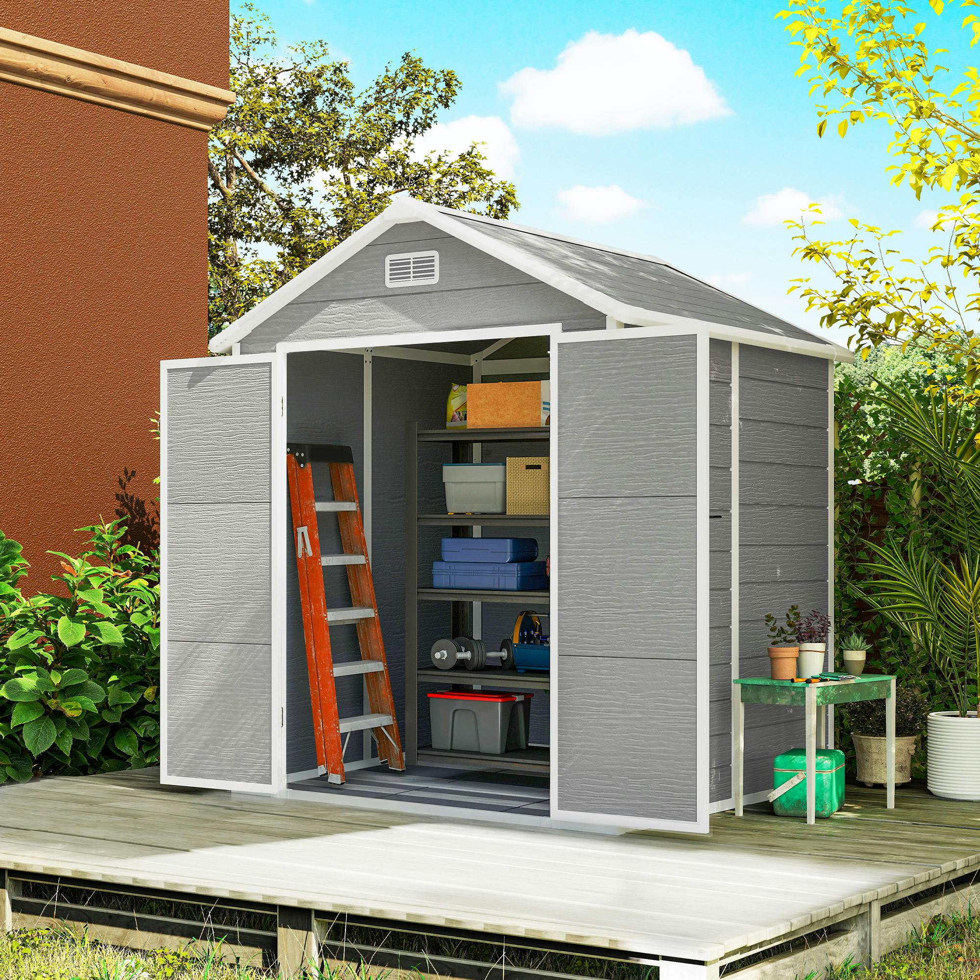 Rackhams Dark/Grey 6 X 5Ft Resin Garden Shed With Floor And Window,