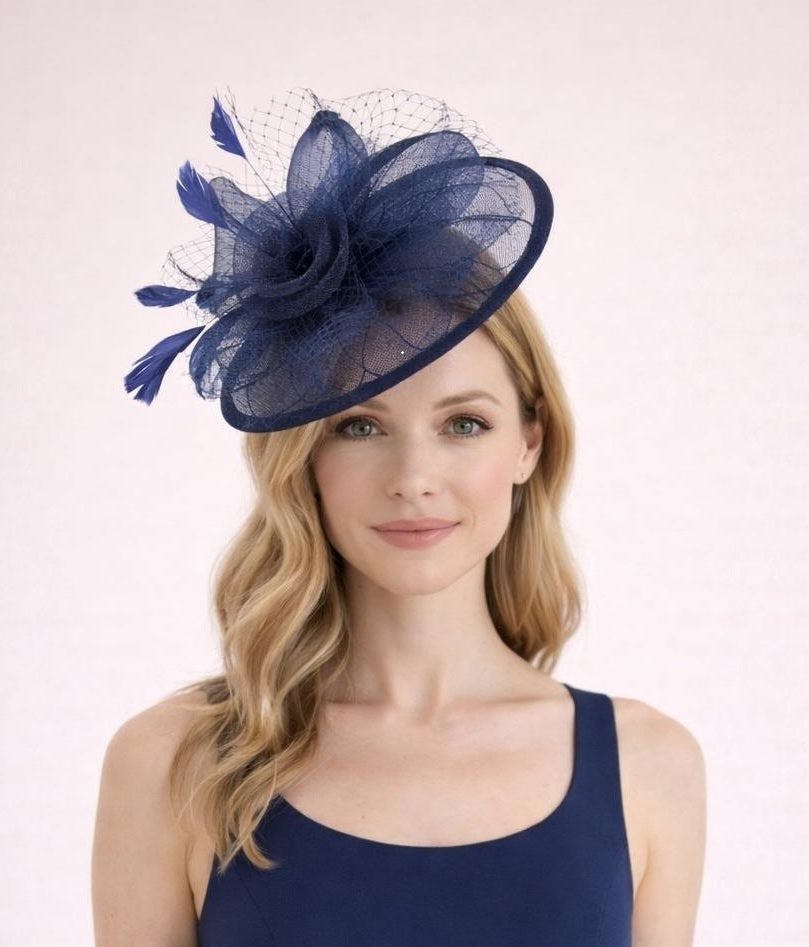 Svnx Floral Bow Mesh Detailing Fascinator In Navy - Navy - One Size