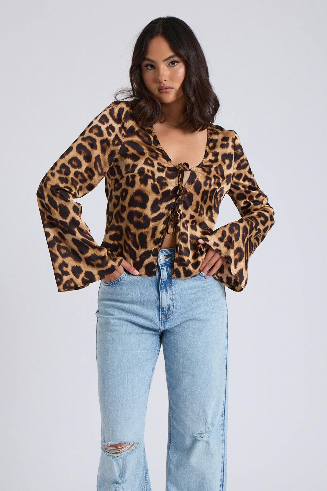 Urban Bliss Leopard Tie Front Top - 10