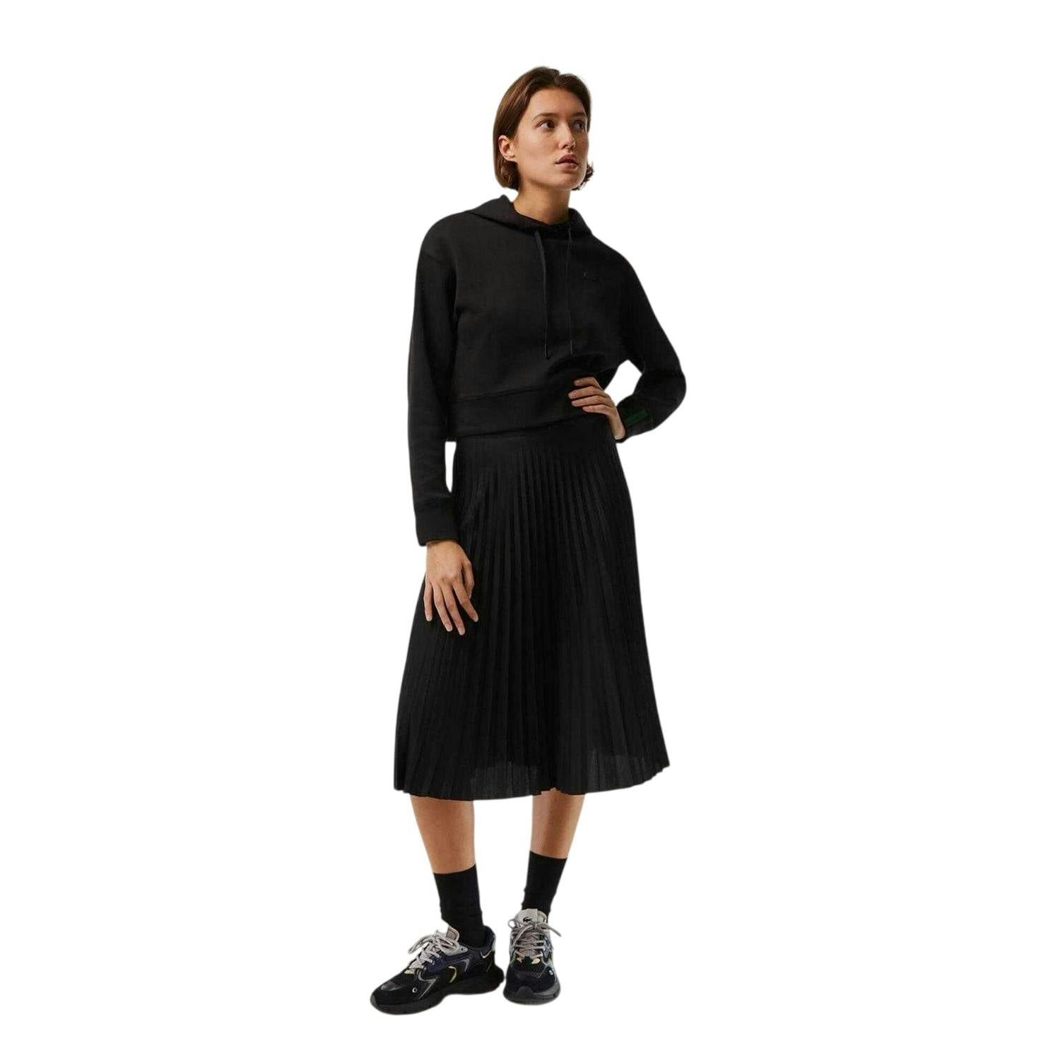 Lacoste Women's Black Pleated Midi Skirt - Xl - 100% Polyester