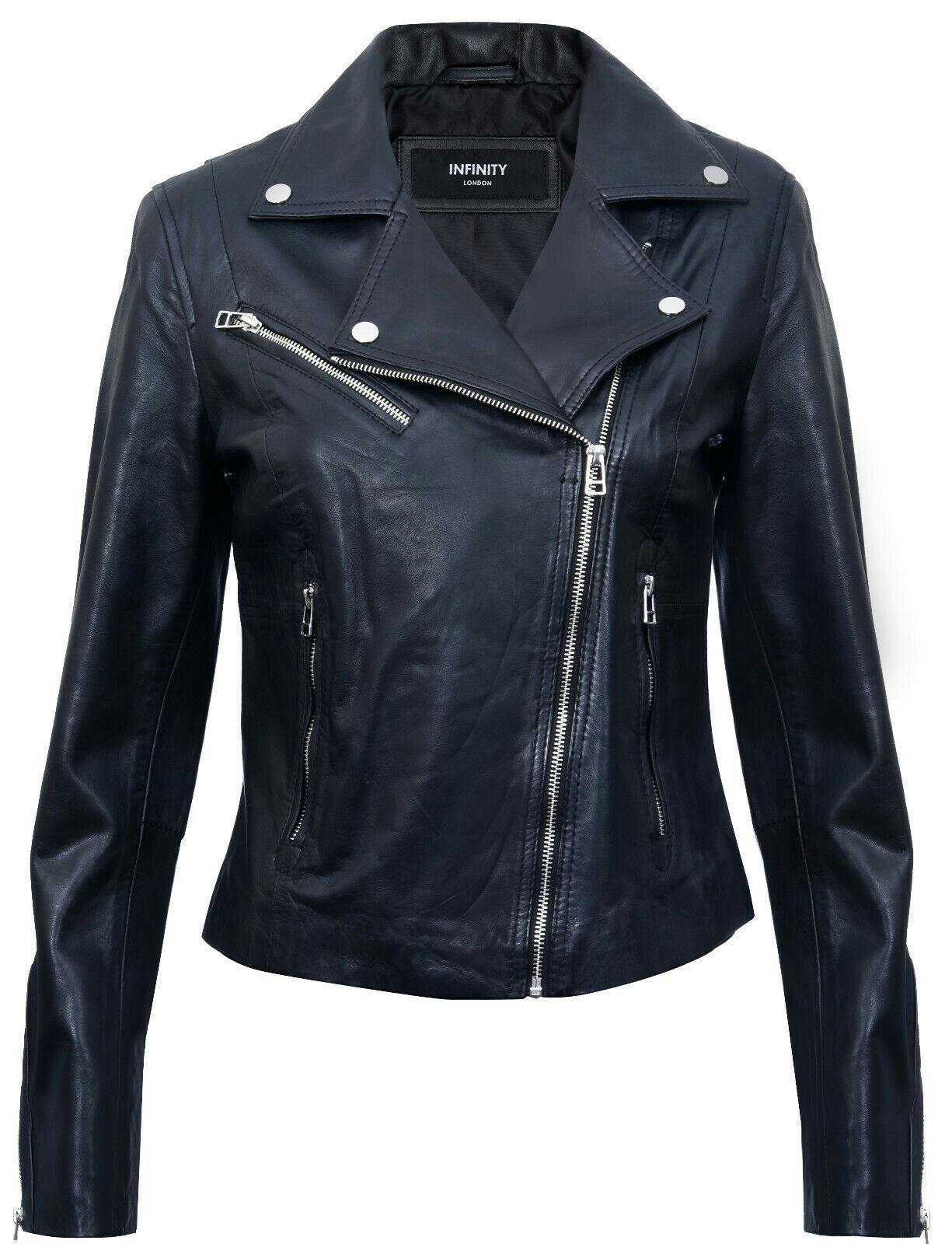Infinity Leather Women's Black Smart Leather Biker Jacket-Matlock - Uk 4XL/22 | Eu 48 | Us 18