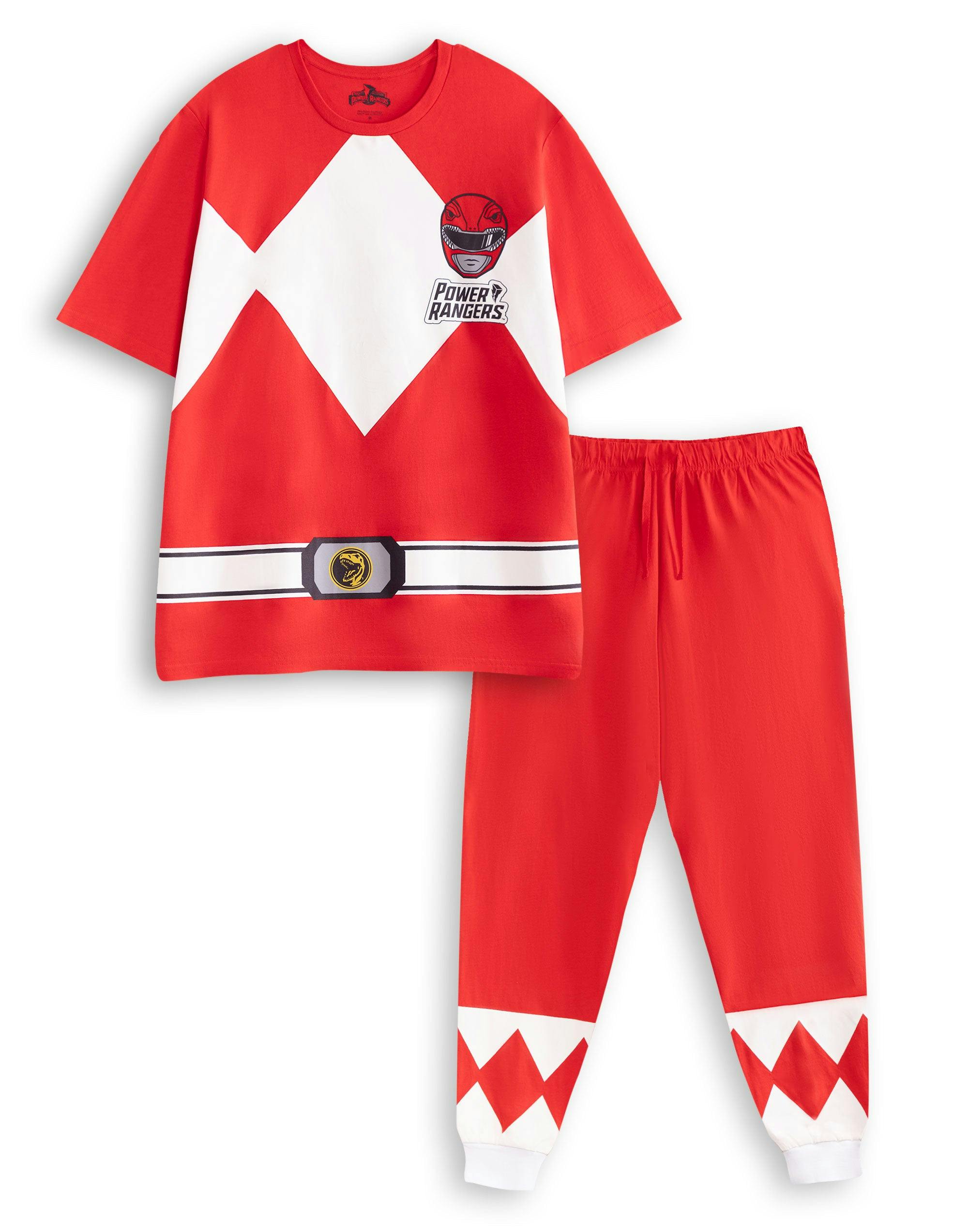 Vanilla Underground Men's Red Power Rangers Character Short Sleeve Long Leg Pyjama Set - Small