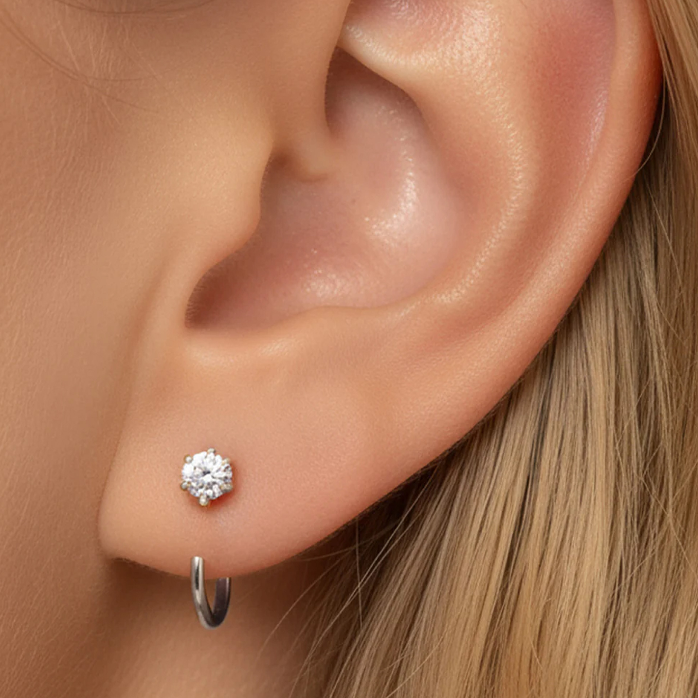 Muchv Silver Dainty Threader Hoop Earrings With Cubic Zirconia Stone