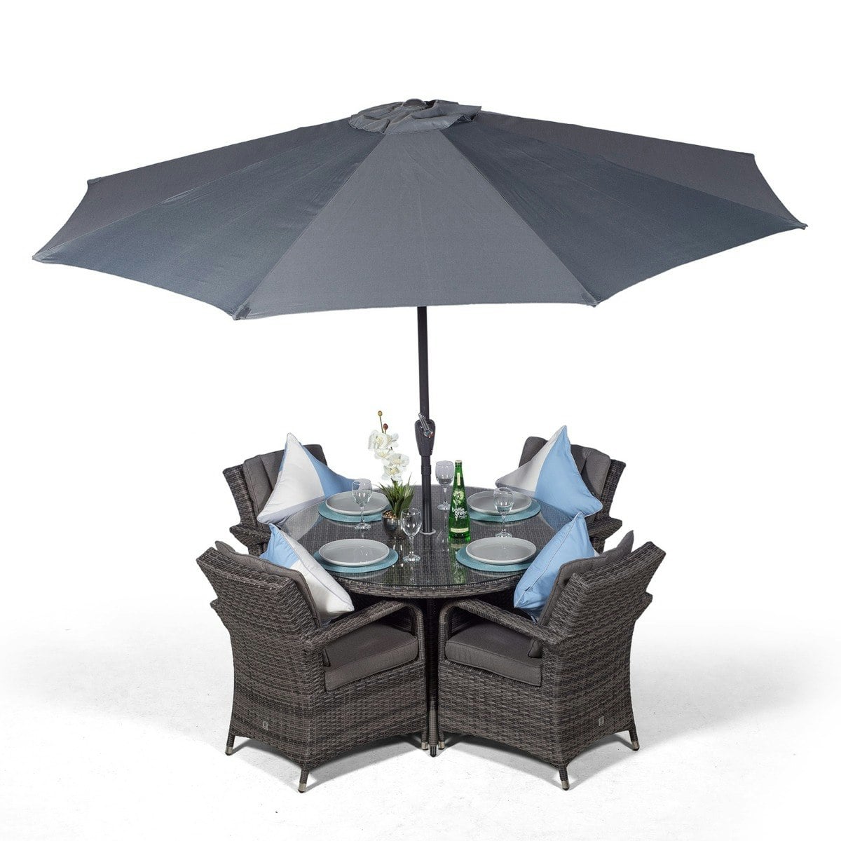 Rackhams Grey Arizona Round 4 Seater Rattan Patio Dining Set - 1