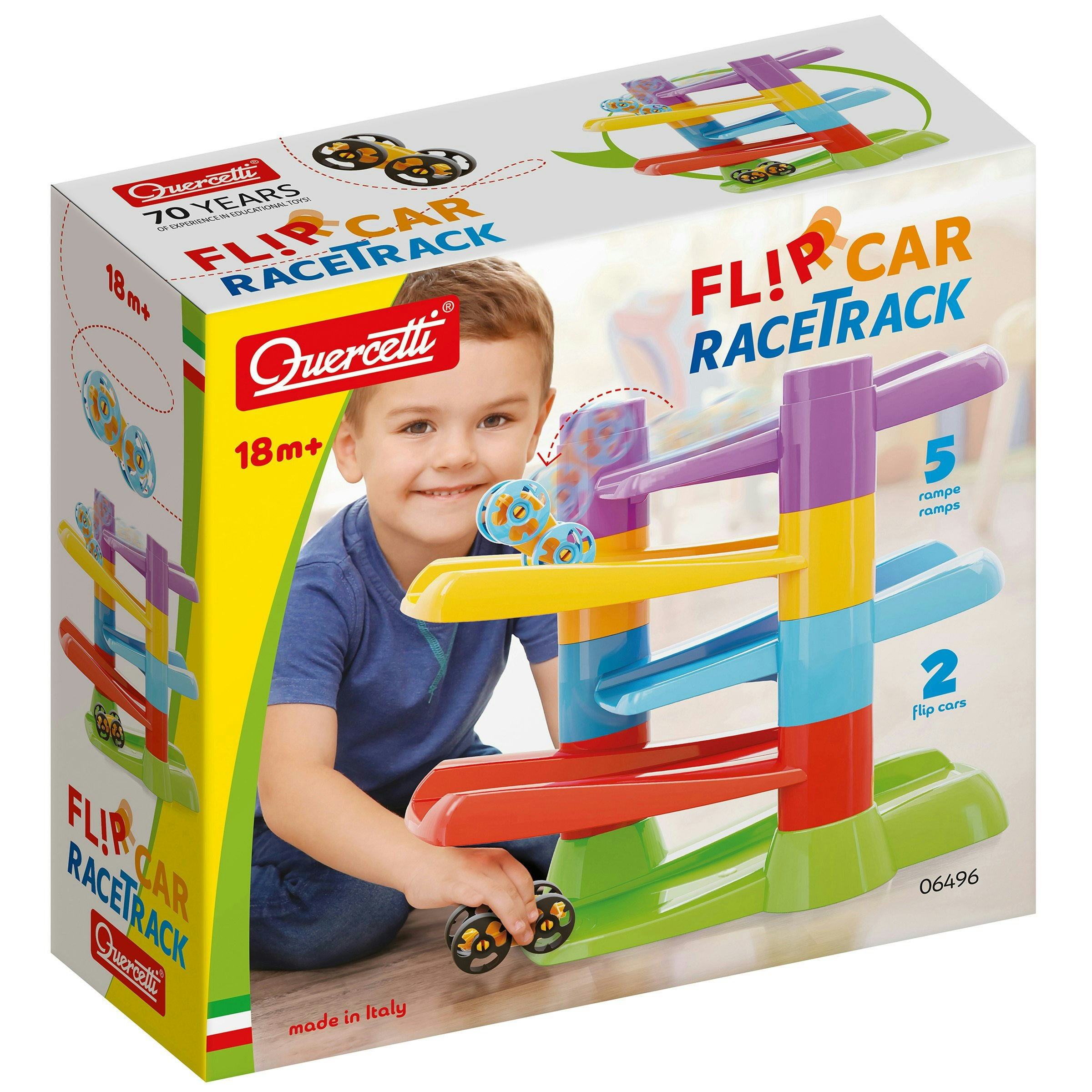 Quercetti Flip Car Race Track, Race Two Flip Cars, 4 Ramps, 1 Finish Ramp 2 Little Cars, Fun for Boys and Girls 18m+ - Image 5