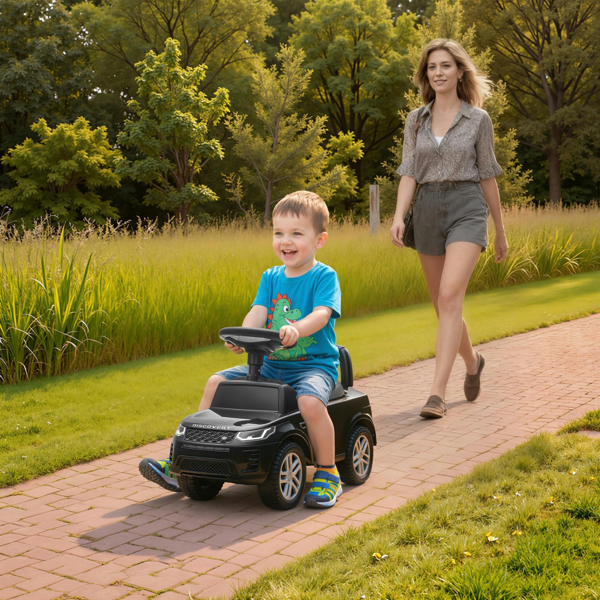 Aiyaplay Black Land Rover Licensed Ride On Car For Toddlers 18-36 Months - 65.5L X 28W X 42H Cm