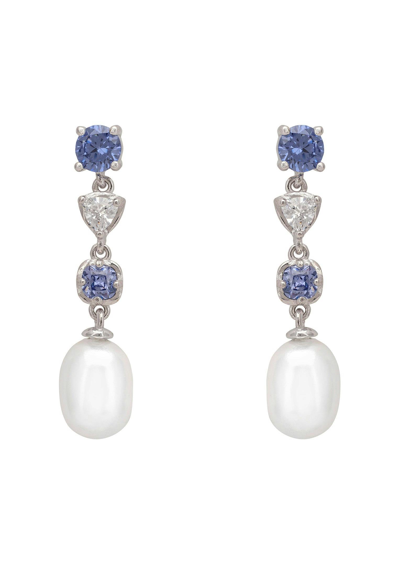 Latelita Silver Pearl Whisper Drop Earrings Tanzanite