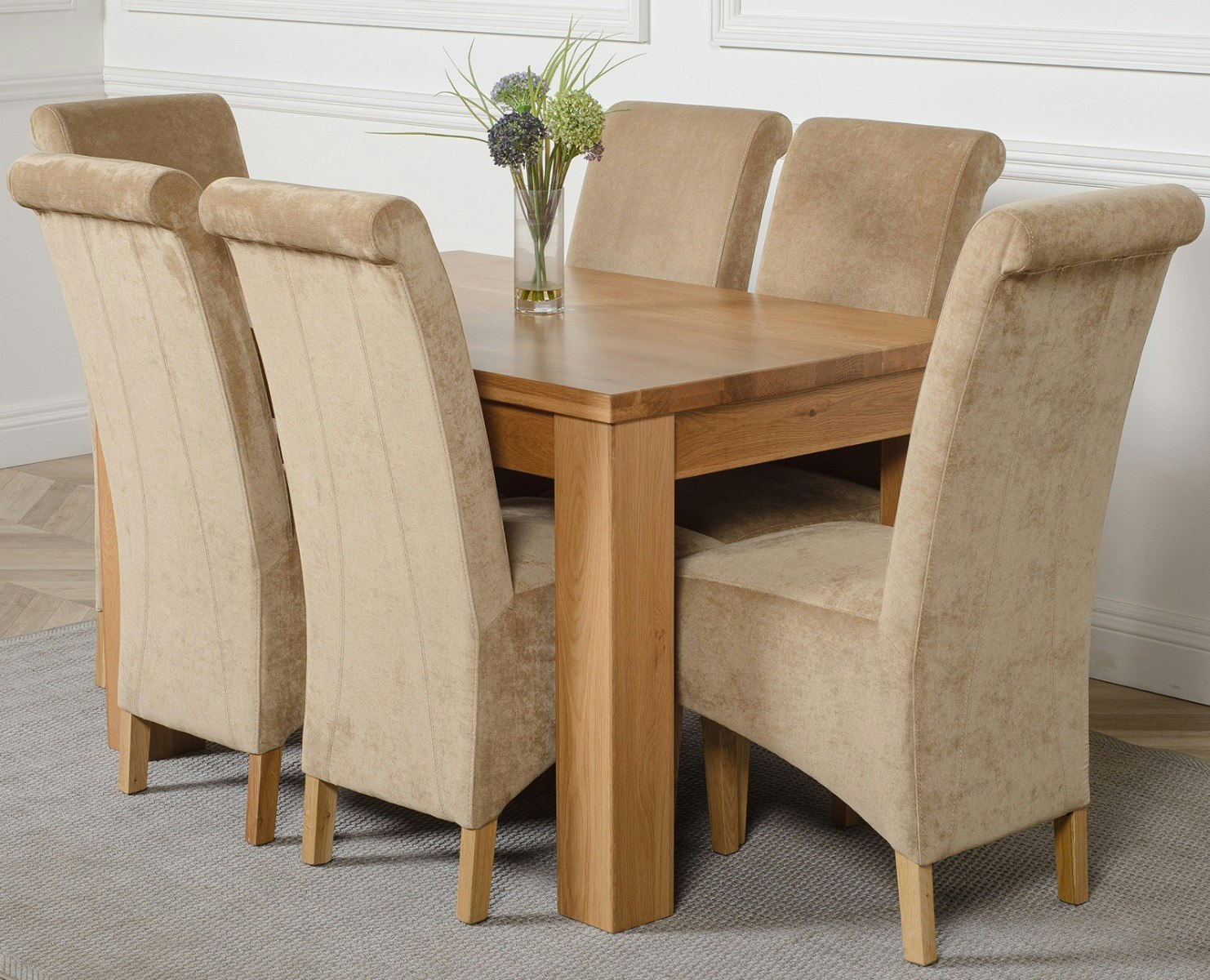 Thats Furniture Dakot 127 X 82Cm Oak Small Dining Table And 6 Montana Fabric Chairs - Beige - Image 2