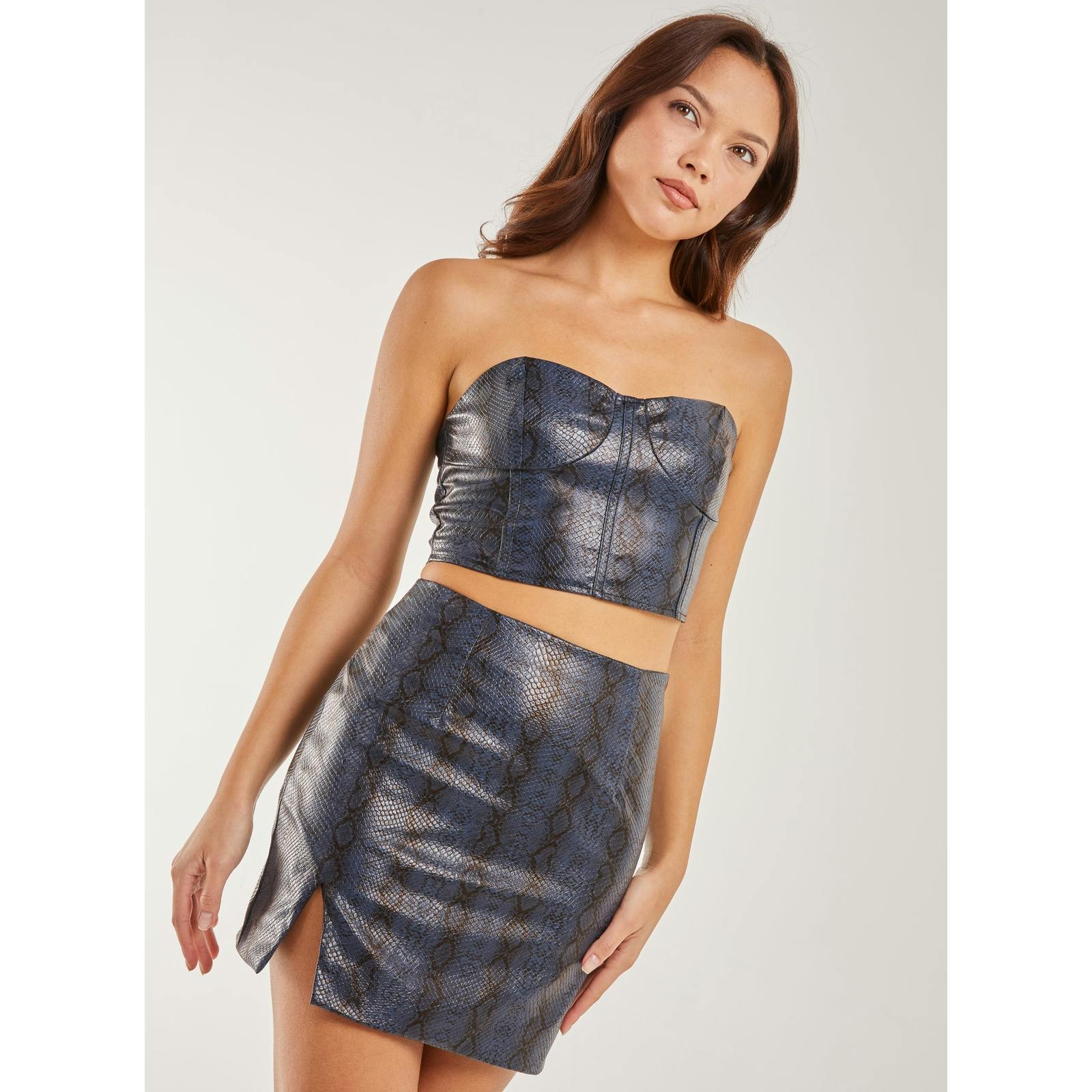 Pink Vanilla Pink/Dark/Blue Vanilla Pu Snake Print Bandeau Top - Uk 8