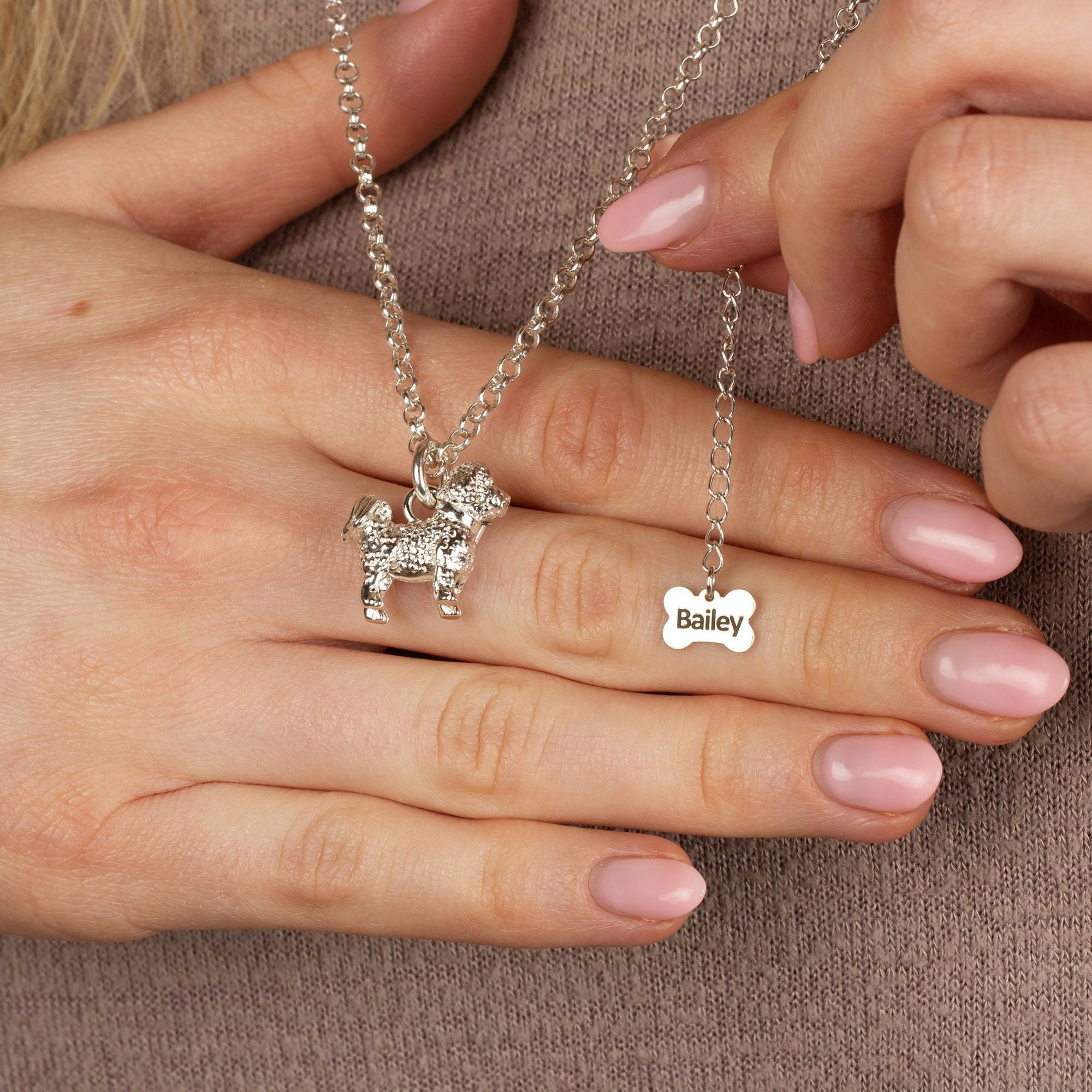 Mylee London Silver Extra Large Bichon Frise Necklace - Personalised - No