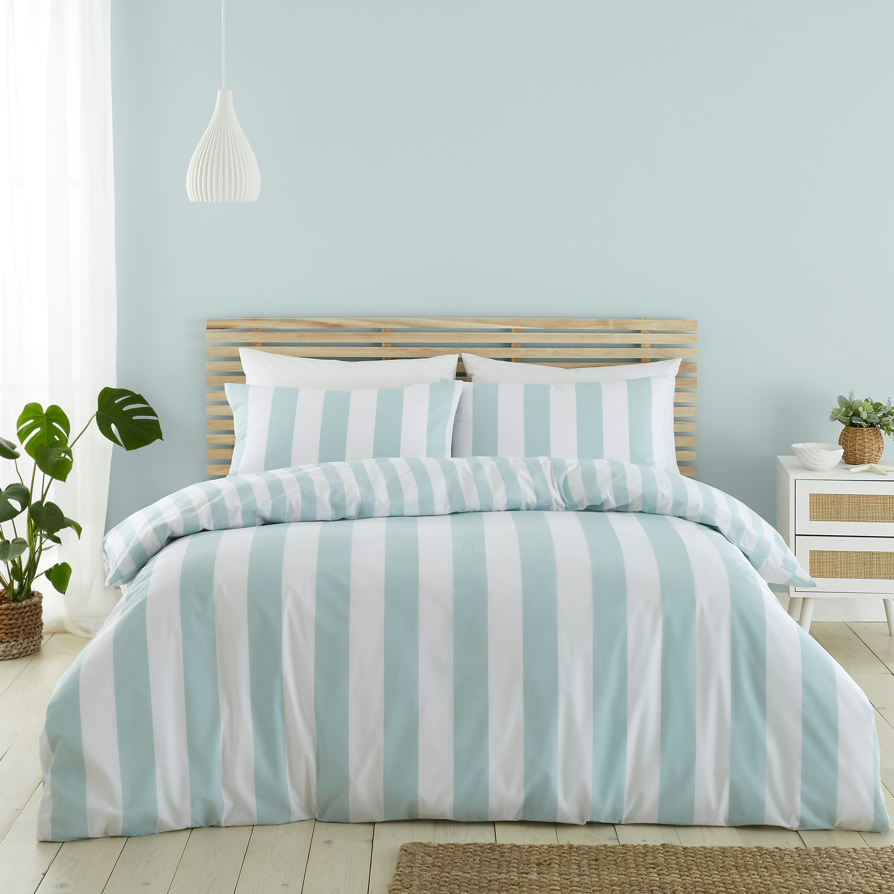 Rackhams Blue Cove Stripe Reversible Duvet Cover Set - Seafoam - Double