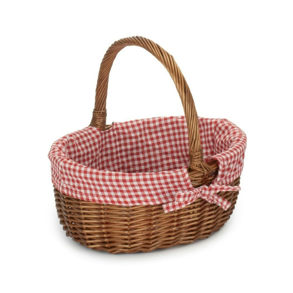 Rackhams Red Double Steamed Oval Wicker Shopping Basket - Checked