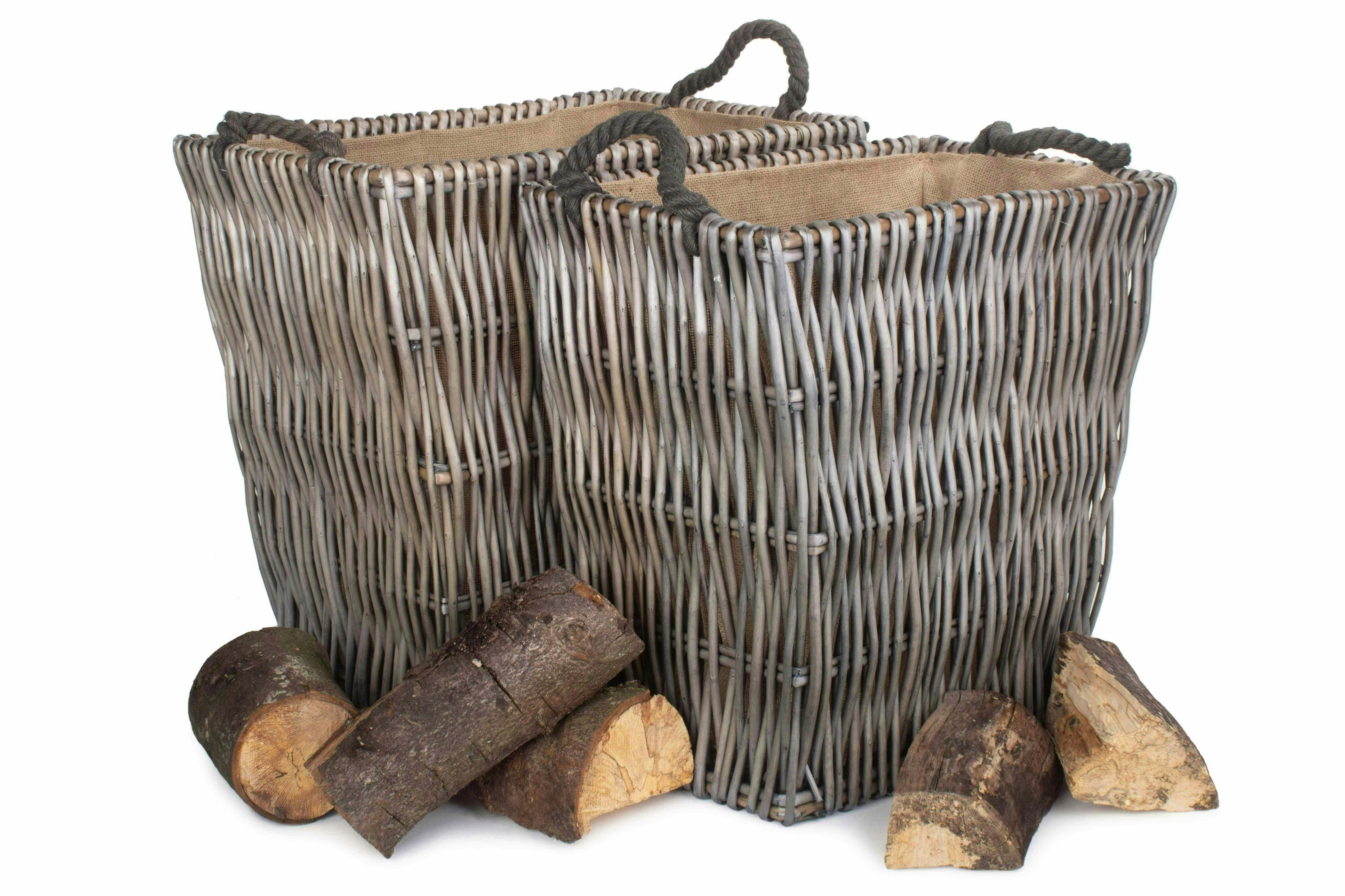 Red Hamper Red/Grey/Brown Hamper Rectangular Wicker Log Basket - Set Of 2