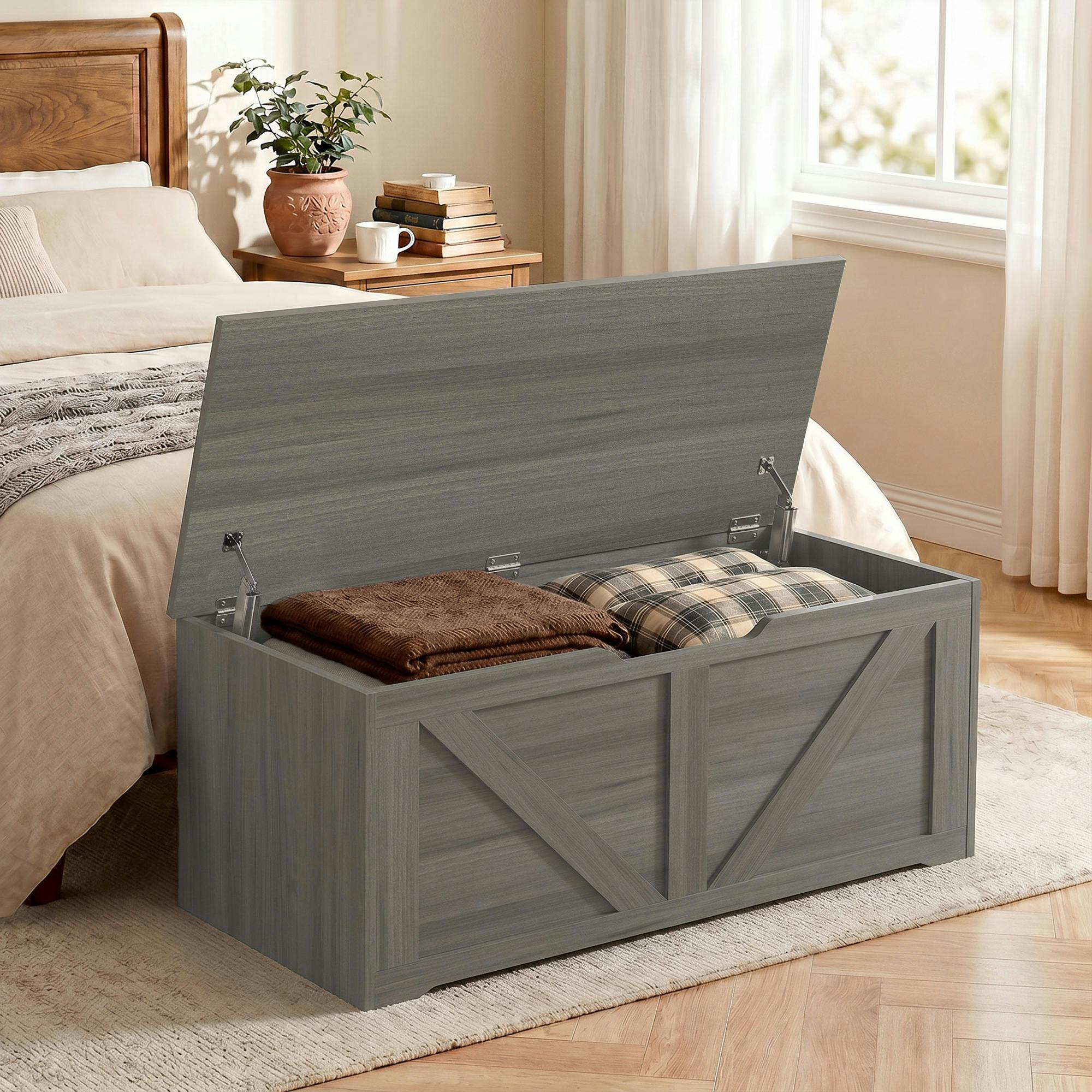 Rackhams Dark/Grey Storage Trunk For Living Room, With Safety Hinges, 100Cm,
