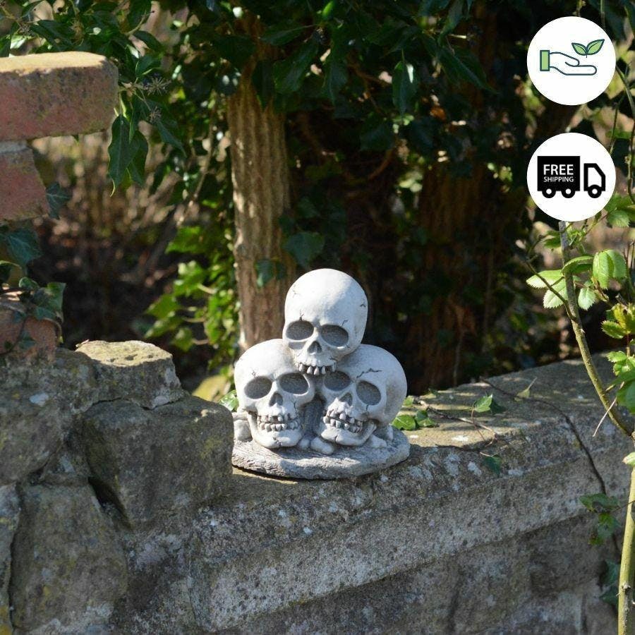 Rackhams Three Skull Stone Cast Garden Ornament