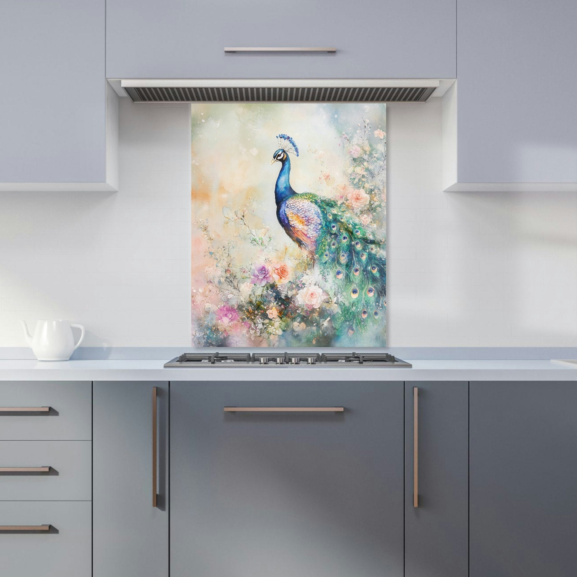 Rackhams Peacock Glass Kitchen Splashback - W600mm X H750mm
