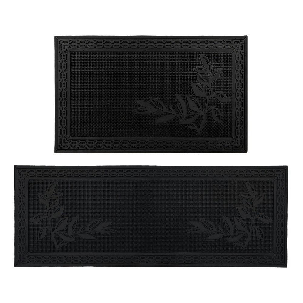 Jvl Black Foliage Rubber Scraper Doormat And Patio Mat,